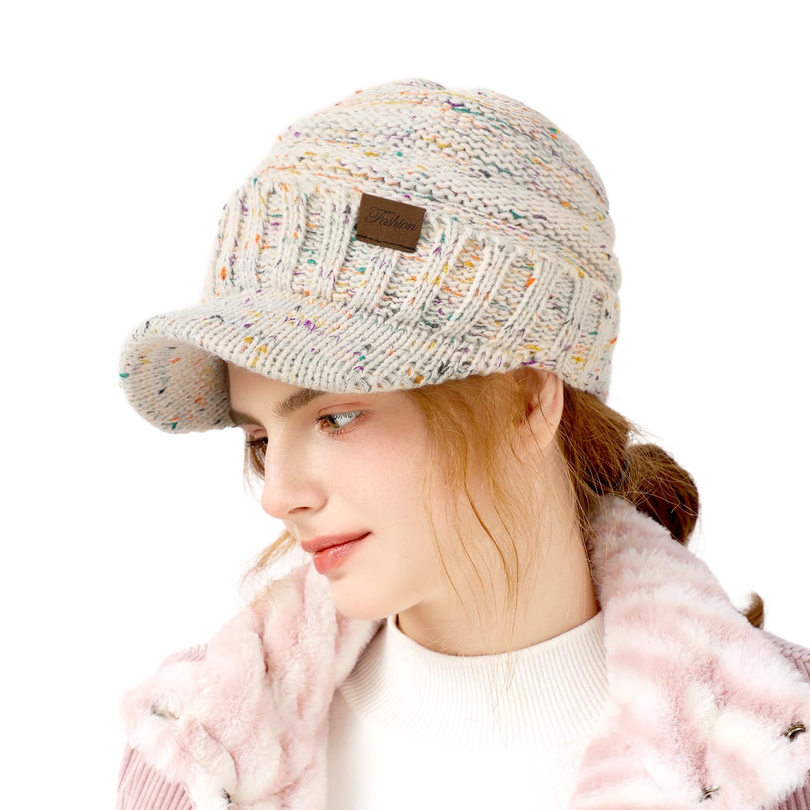 Women's winter hat - Thick and warm fashionable knitted brimless hat, soft and elastic cute women's winter hat with sun protection cap