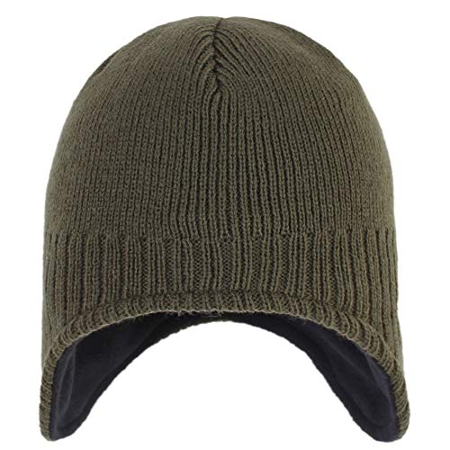 Men's warm winter hat with wool lining and ear flaps, casual beanie hat