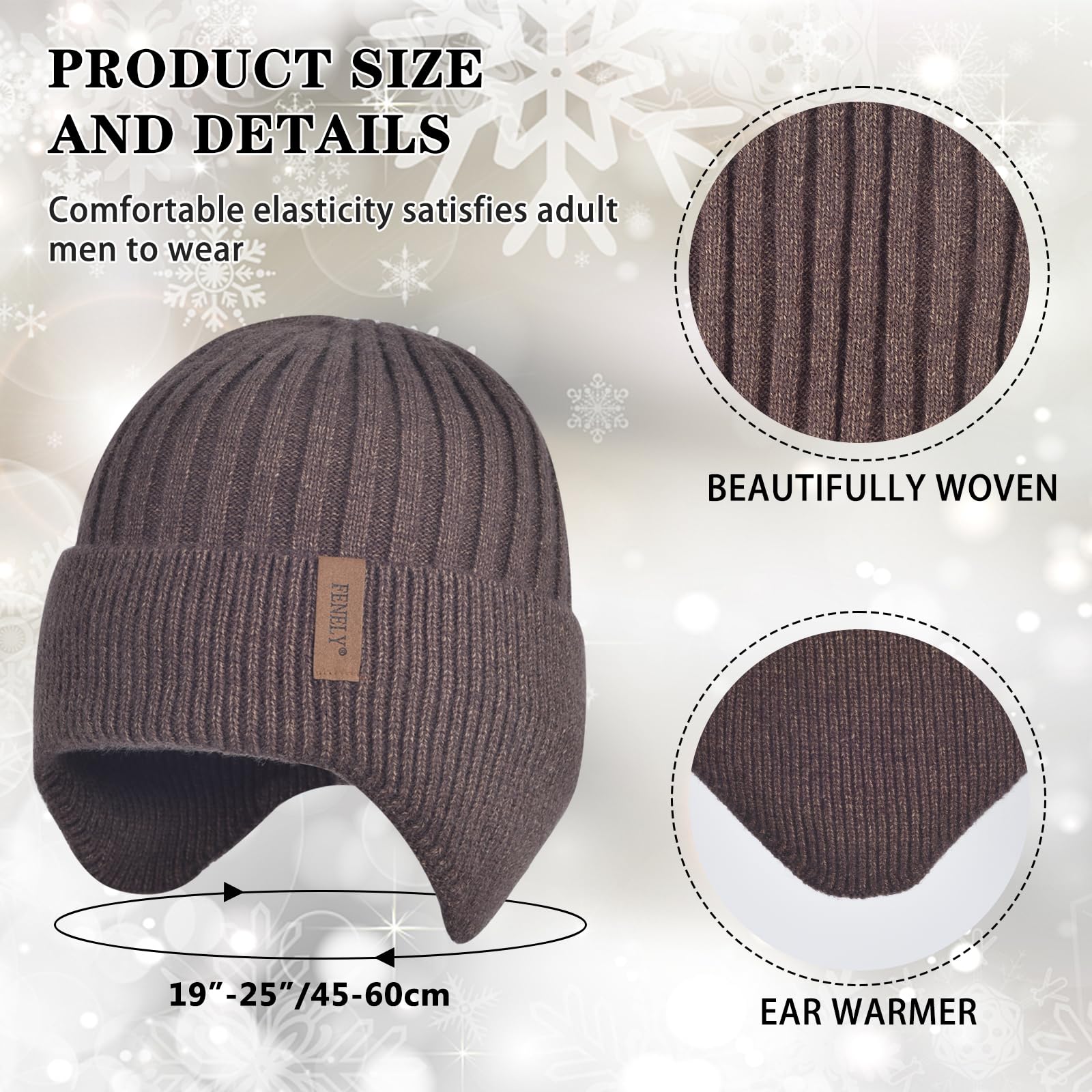 Men's winter beanie touchscreen gloves with neck warming cover 3-in-1 set, with wool lining