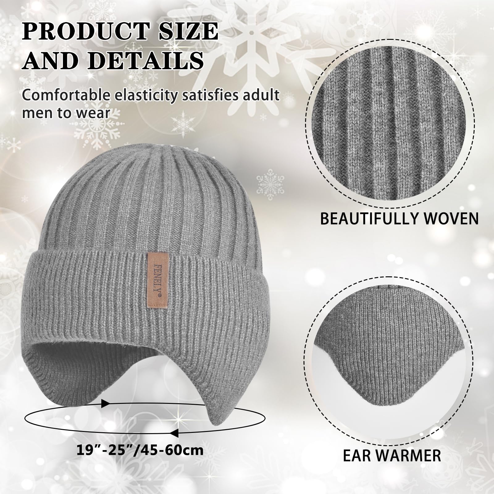 Men's winter beanie touchscreen gloves with neck warming cover 3-in-1 set, with wool lining