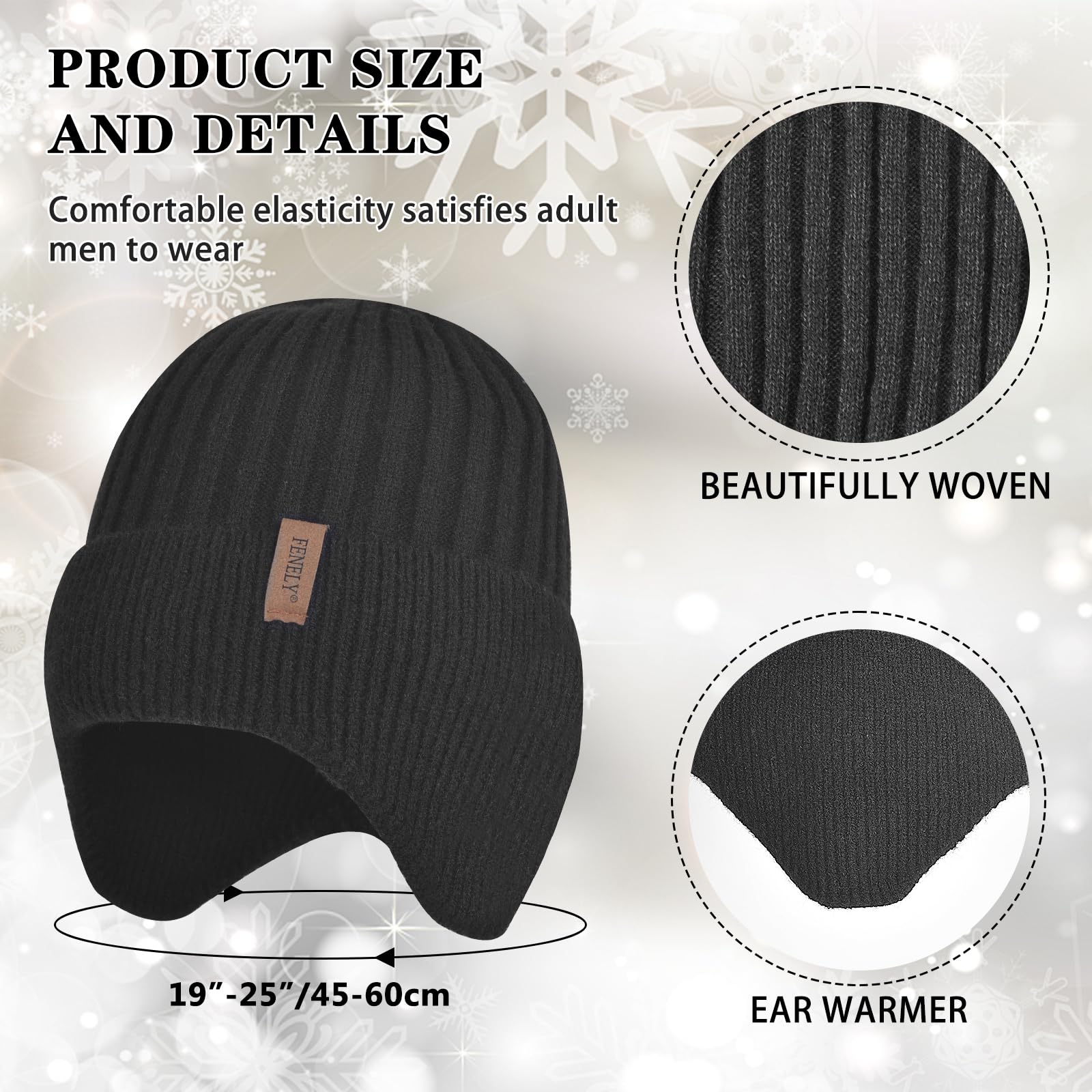 Men's winter beanie touchscreen gloves with neck warming cover 3-in-1 set, with wool lining