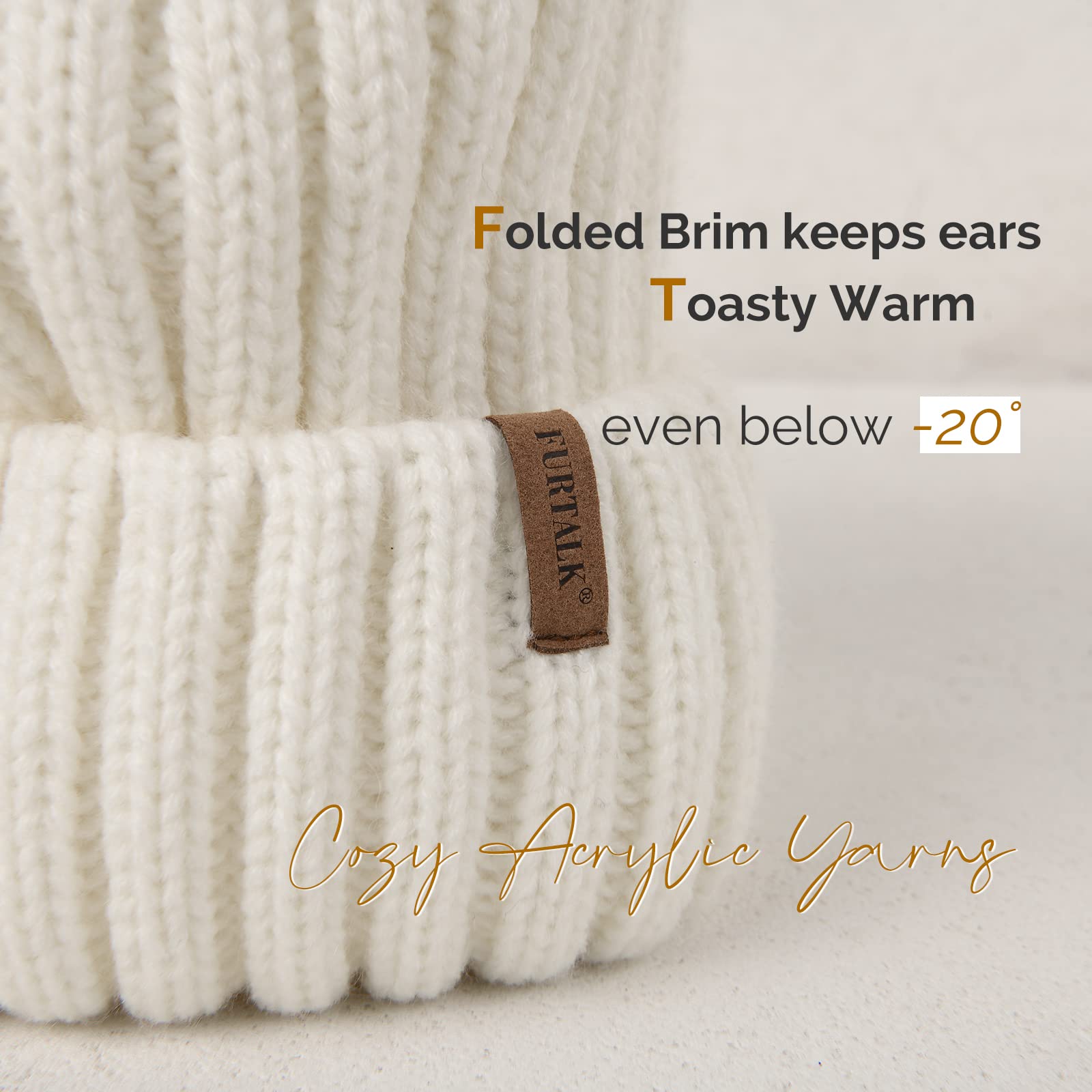 Women's winter knitted beanie without brim, knitted skull cap with artificial pompoms for warmth, women's beanie without brim