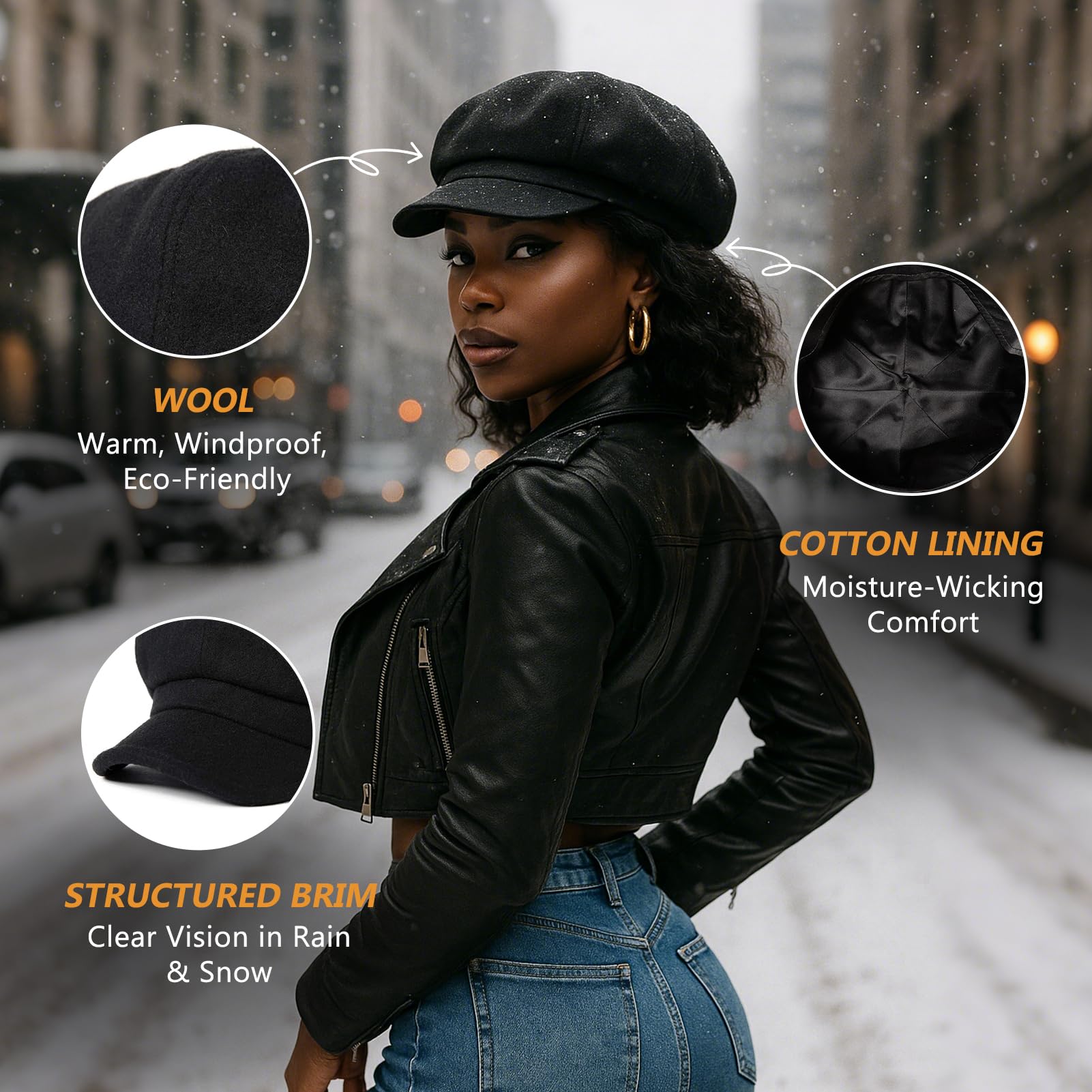 Wool Fashion Newsboy Hat for Women - Winter Warmth Oral Wearing - Cabbie Fedora Hat