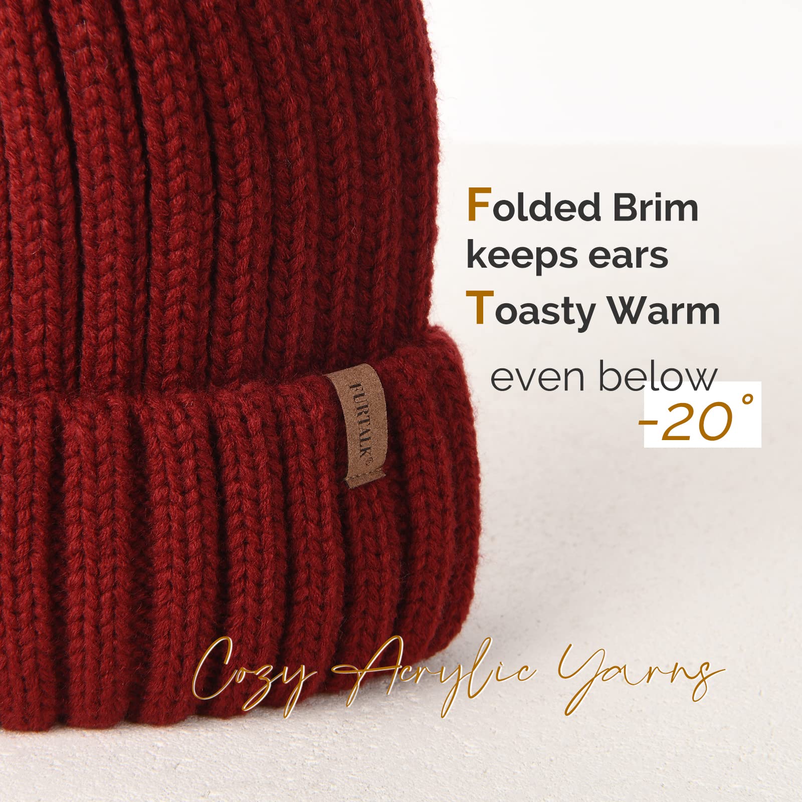 Women's winter knitted beanie without brim, knitted skull cap with artificial pompoms for warmth, women's beanie without brim