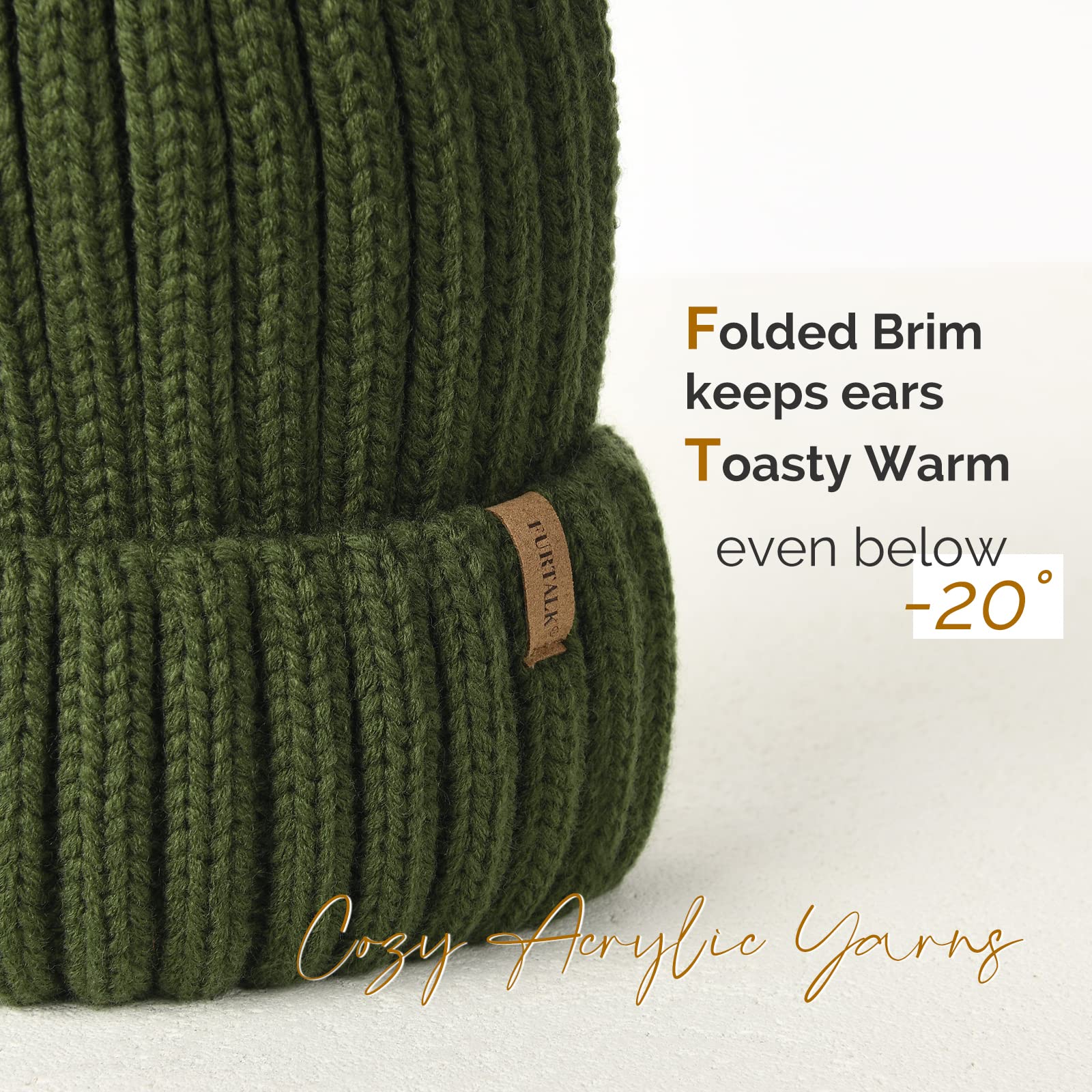 Women's winter knitted beanie without brim, knitted skull cap with artificial pompoms for warmth, women's beanie without brim