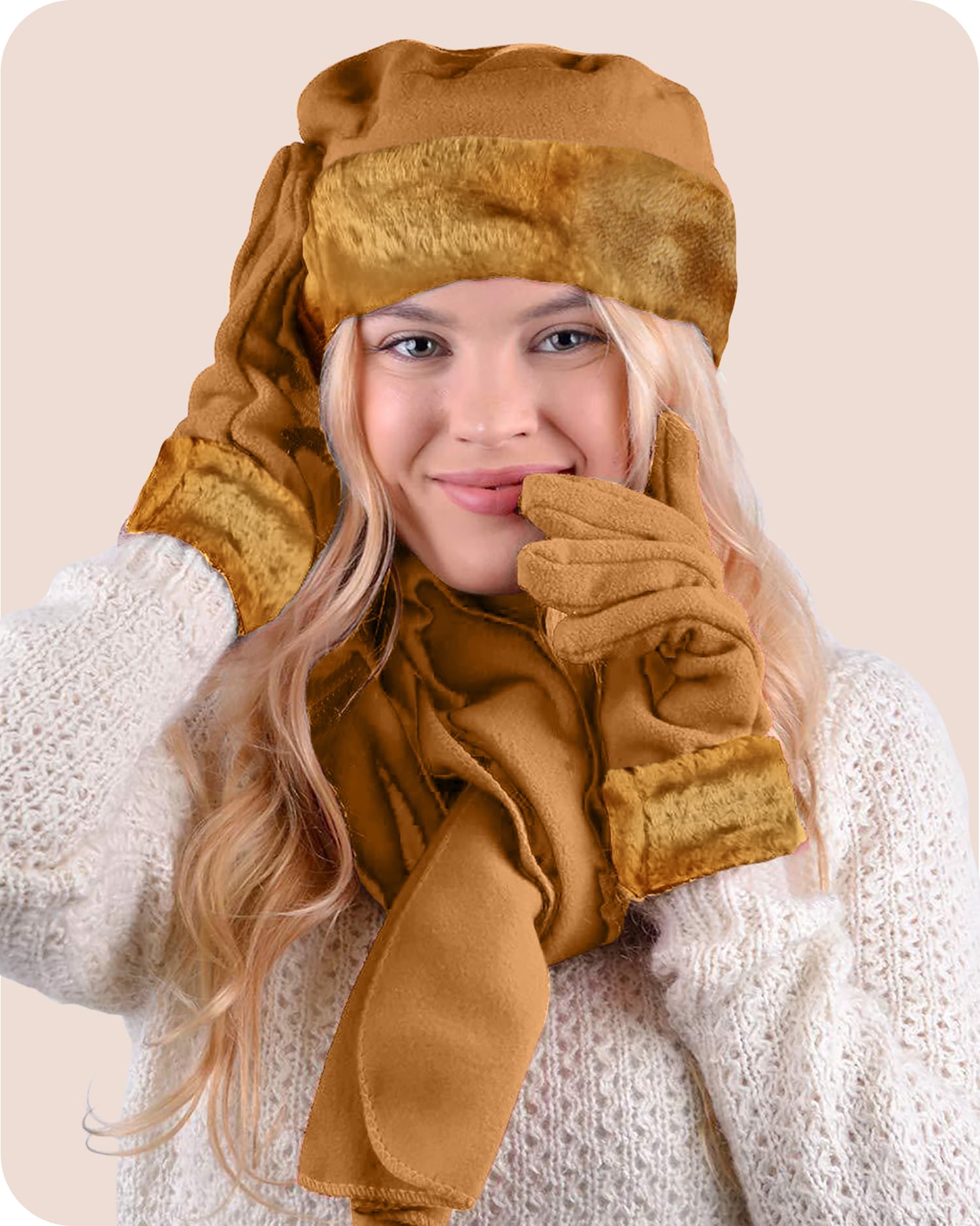 Women's warm wool winter - Women's hat and gloves set + Hat, gloves, scarf.