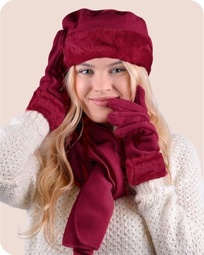 Women's warm wool winter - Women's hat and gloves set + Hat, gloves, scarf.