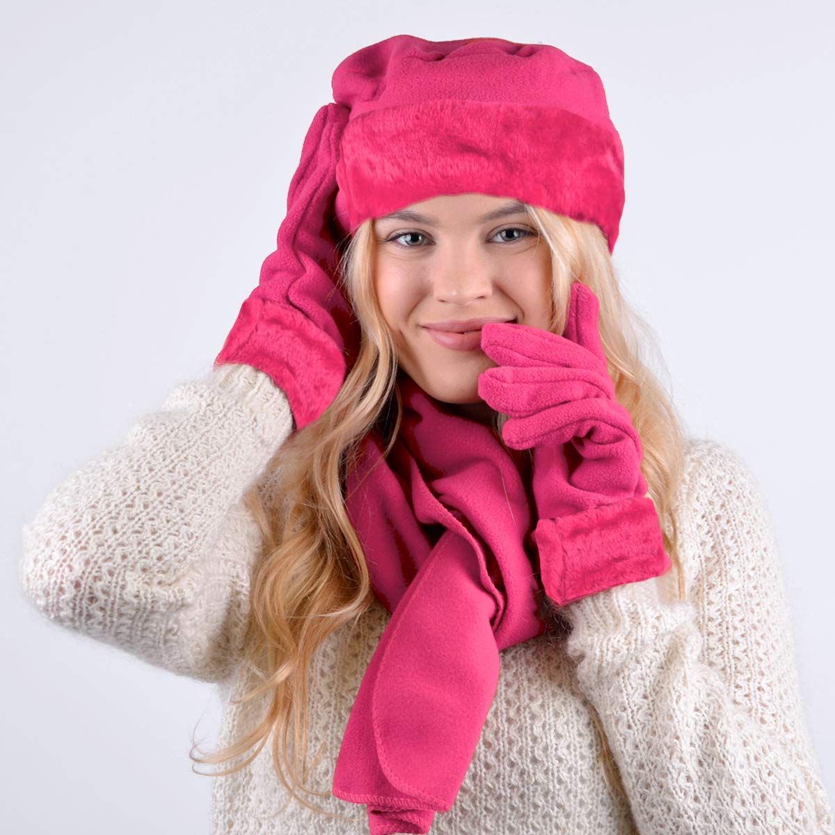 Women's warm wool winter - Women's hat and gloves set + Hat, gloves, scarf.