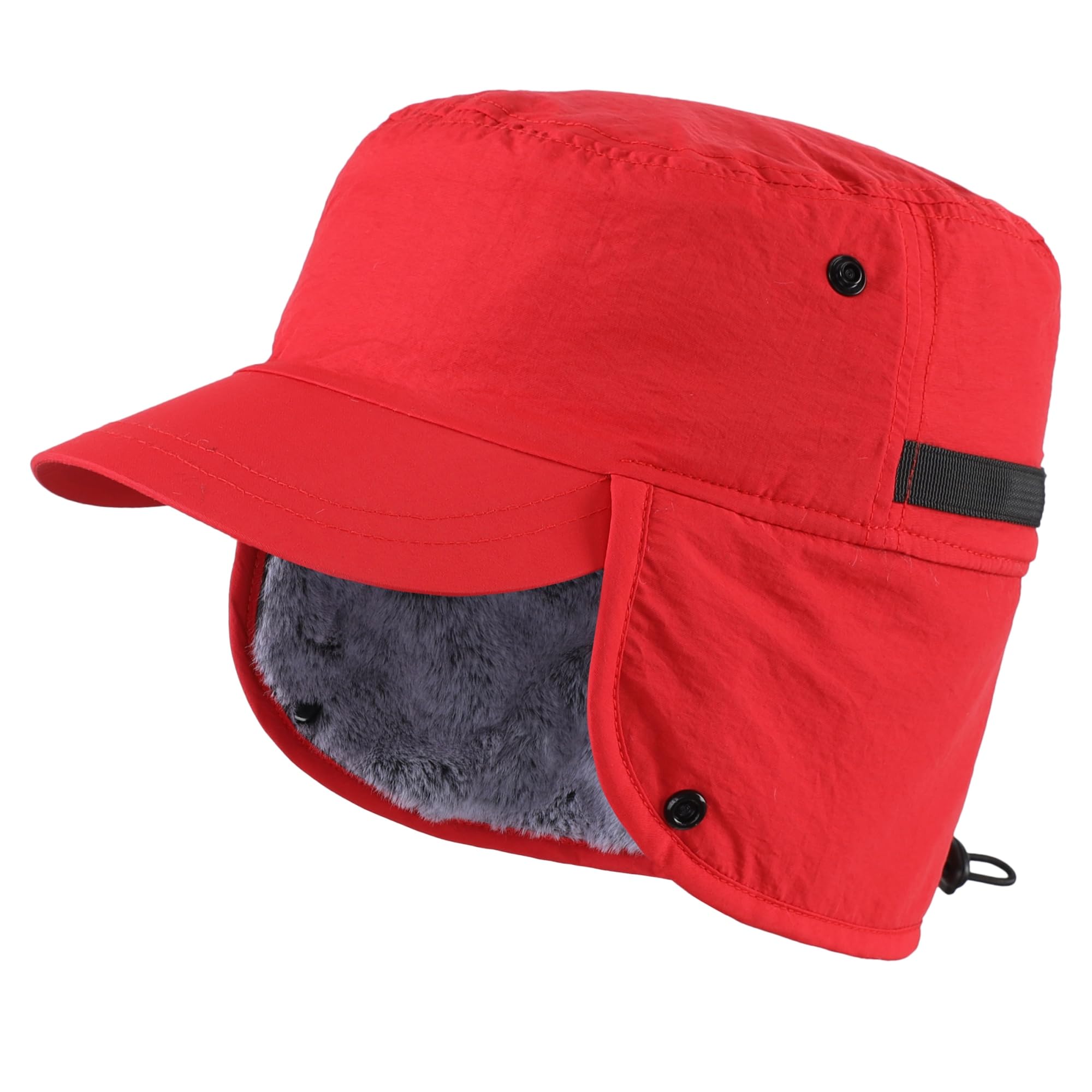 Men's winter cap with brim and earflaps, faux fur baseball cap, catcher's hunting cap