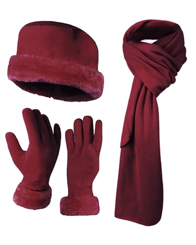 Women's warm wool winter - Women's hat and gloves set + Hat, gloves, scarf.