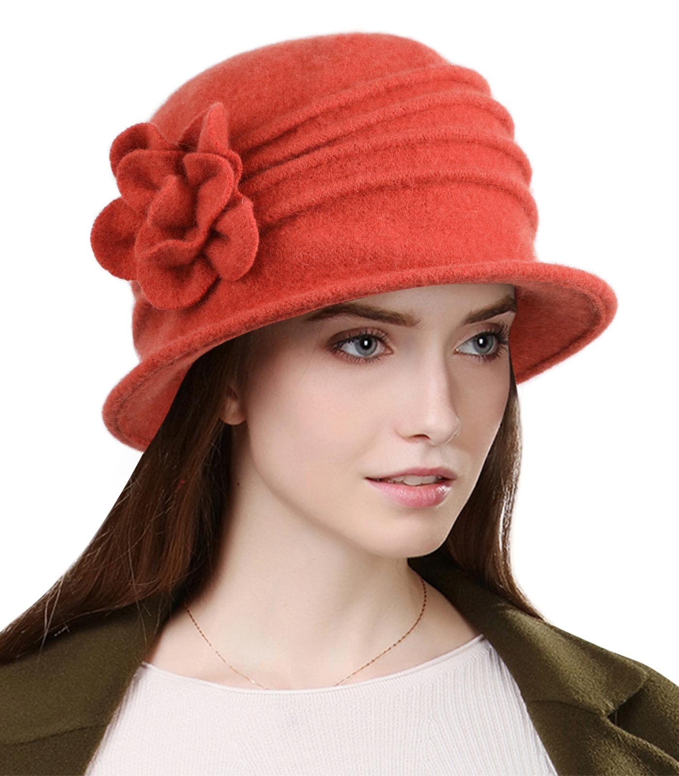 Women's beret French vintage floral wool dress, watch classic winter hat, 20s era