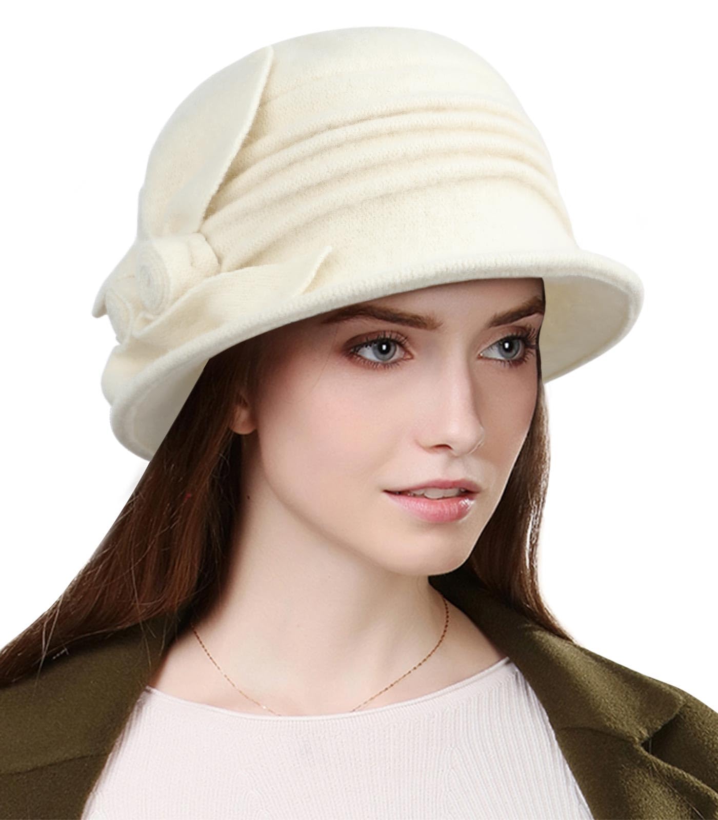 Women's beret French vintage floral wool dress, watch classic winter hat, 20s era