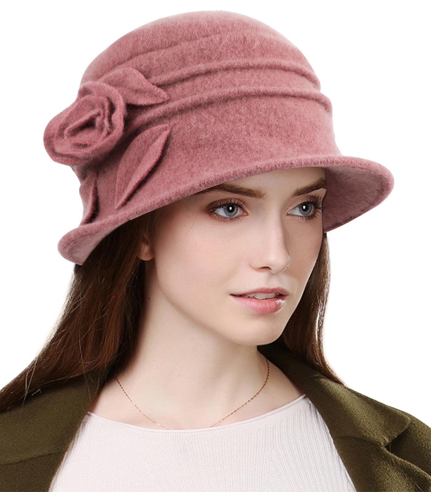 Women's beret French vintage floral wool dress, watch classic winter hat, 20s era