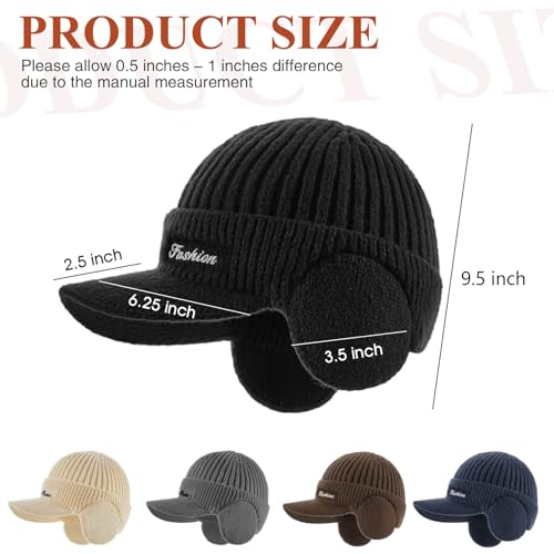 Winter beanie with earmuffs, hat with brim and scarf set, warm wool-lined skullcap neck warmer