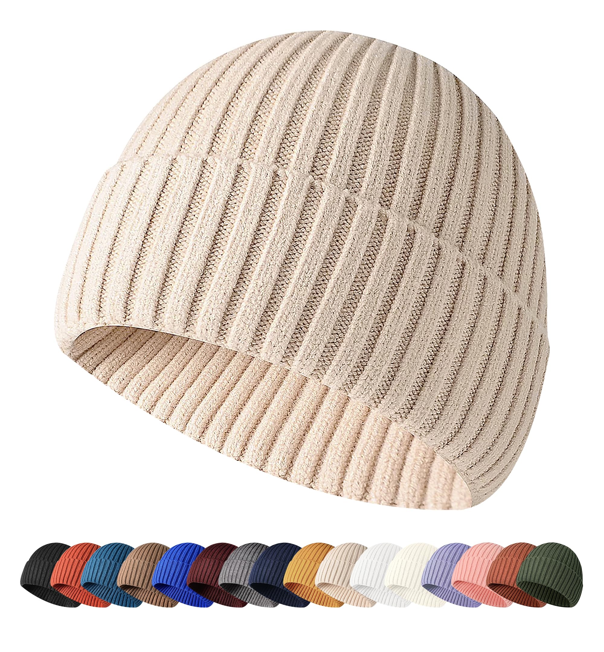 Knitted brimless hat for men, women and children. Winter hat. Warm and classic everyday skull cap