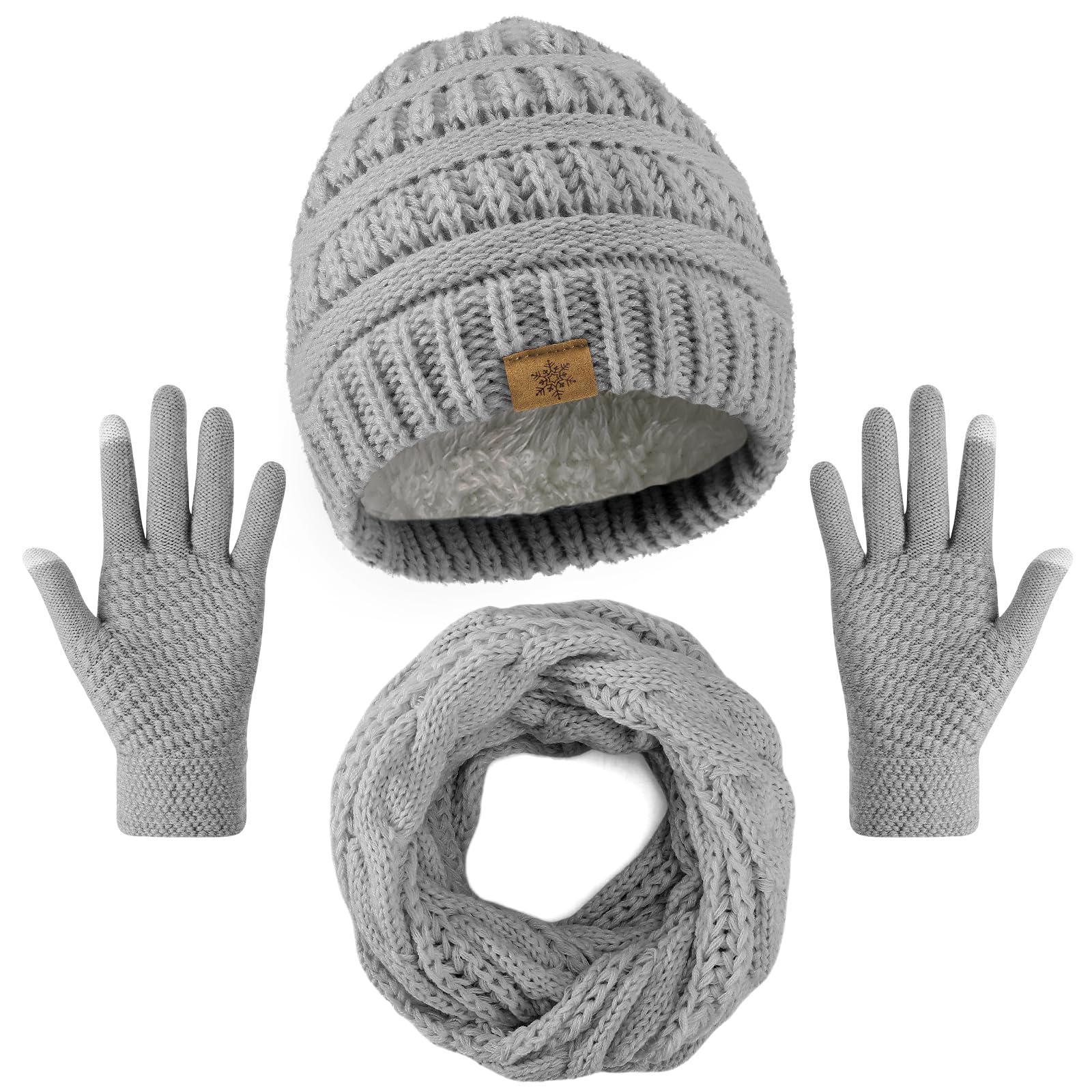 Winter beanie scarf gloves set, women's winter clothing, wool-lined hat touchscreen gloves thick neck warmer