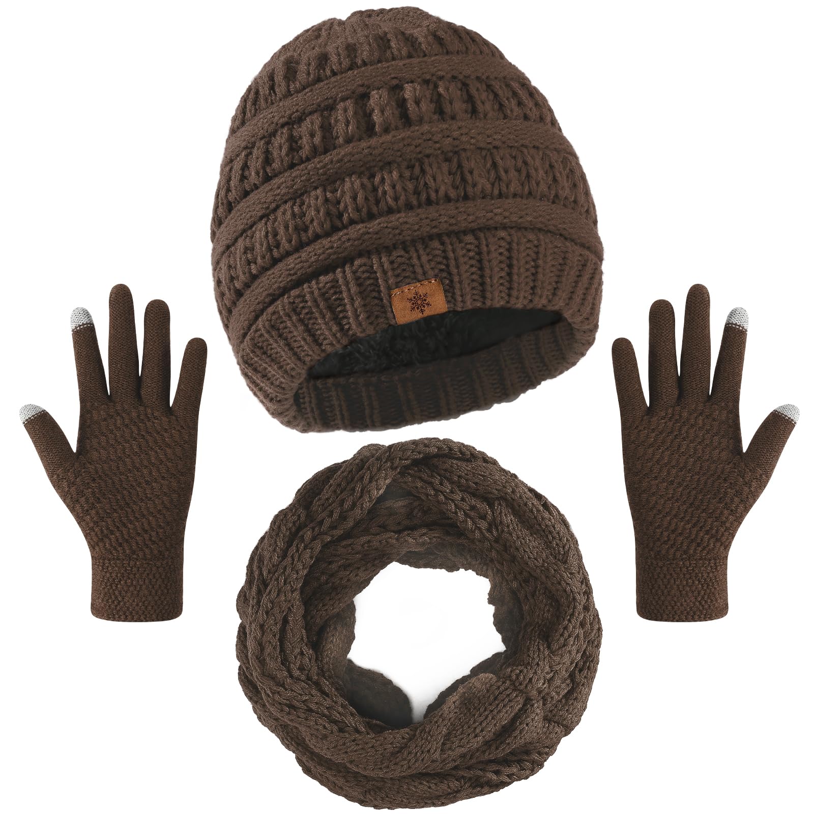 Winter beanie scarf gloves set, women's winter clothing, wool-lined hat touchscreen gloves thick neck warmer