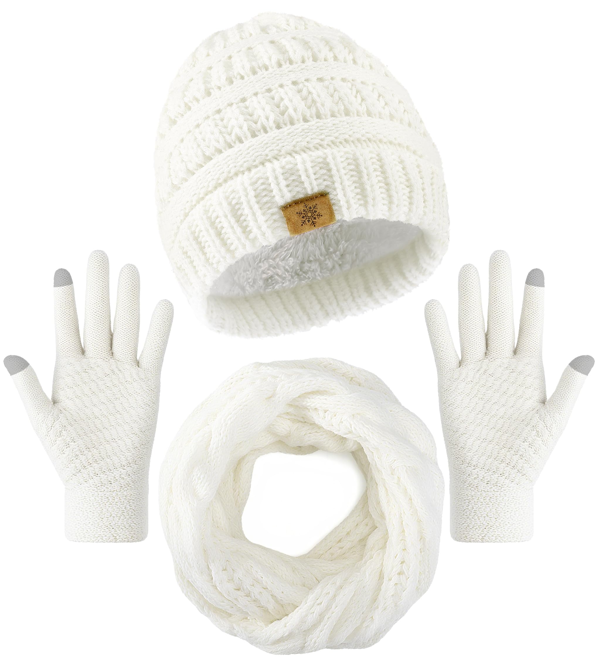 Winter beanie scarf gloves set, women's winter clothing, wool-lined hat touchscreen gloves thick neck warmer