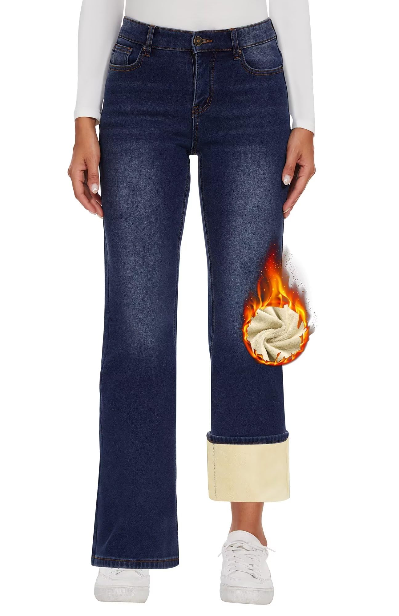 Fleece Lined Jeans Women High Waisted Wide Leg Baggy Jeans for Women Winter Lined Jean Pants