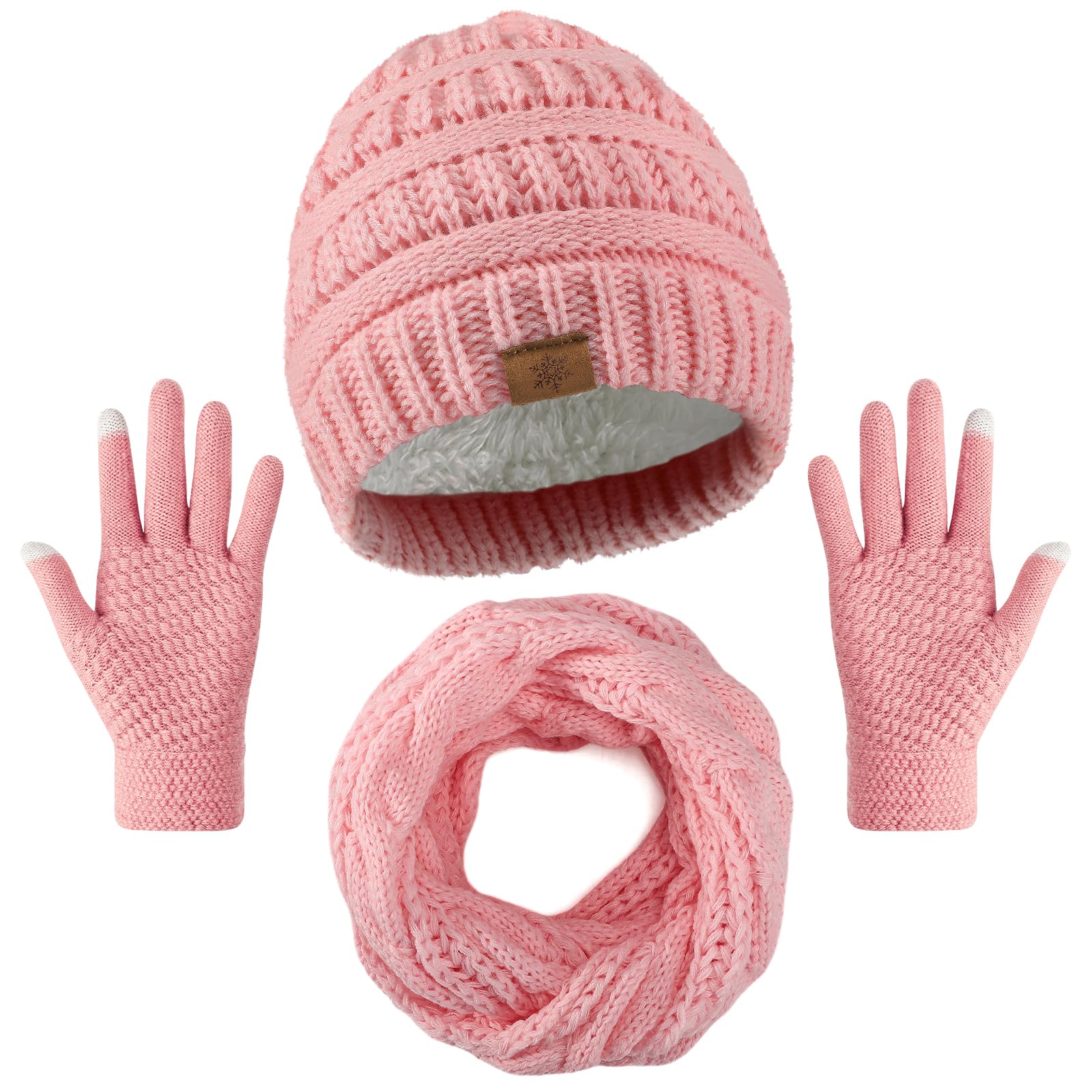 Winter beanie scarf gloves set, women's winter clothing, wool-lined hat touchscreen gloves thick neck warmer