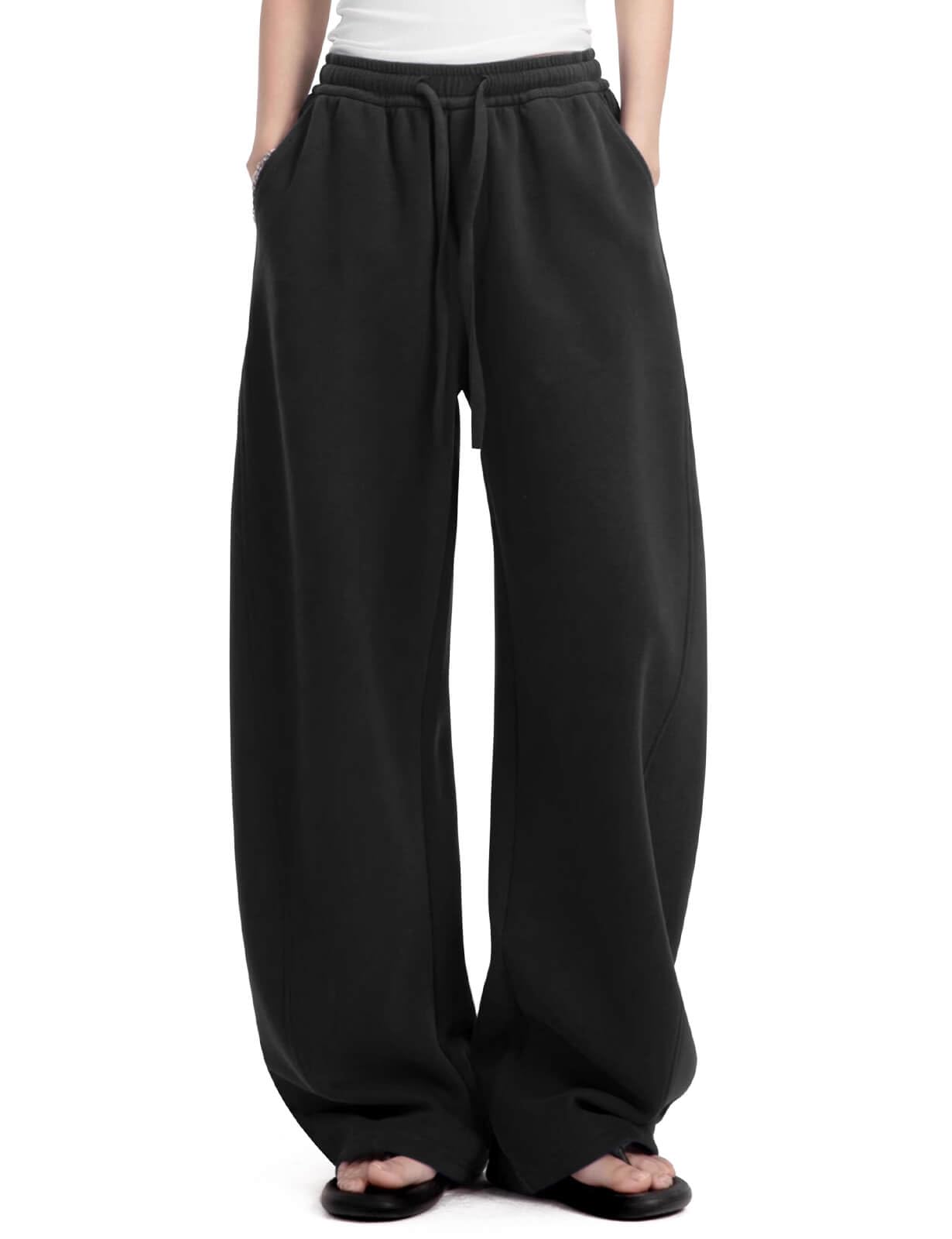 Womens Barrel Sweatpants Fleece Lined Wide Leg Sweat Pants Cotton Elastic Waisted Trousers with Pockets
