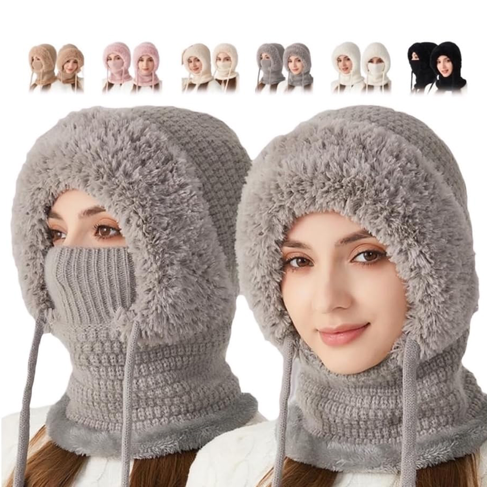 3-in-1 brimless hat with scarf and mask, 3-in-1 women's beanie, knitted ski scarf and mask set, balaclava