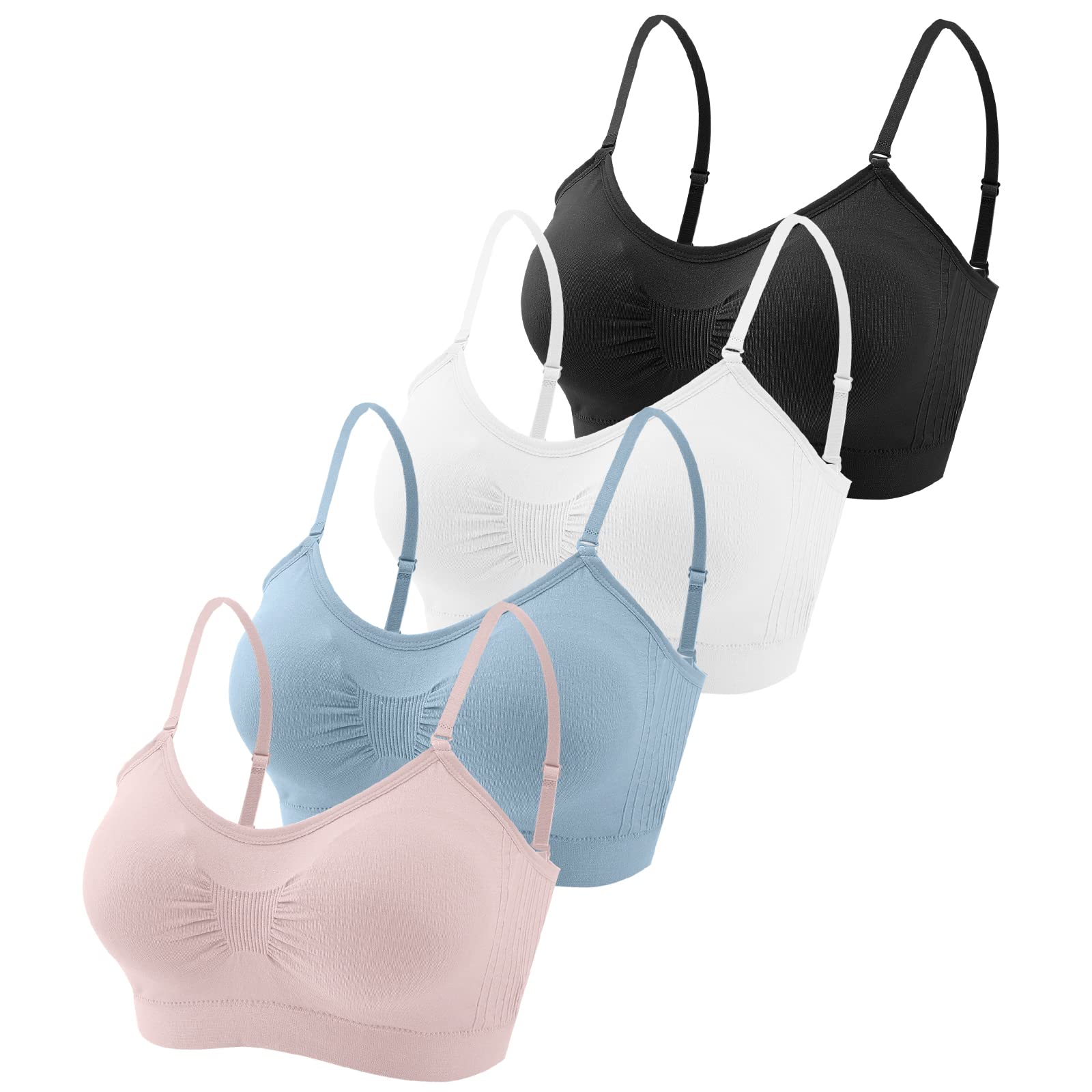4 Pieces V Neck Padded Bralette Cami Bra Wireless Tank Top Bra Sports Bra with Adjustable Straps
