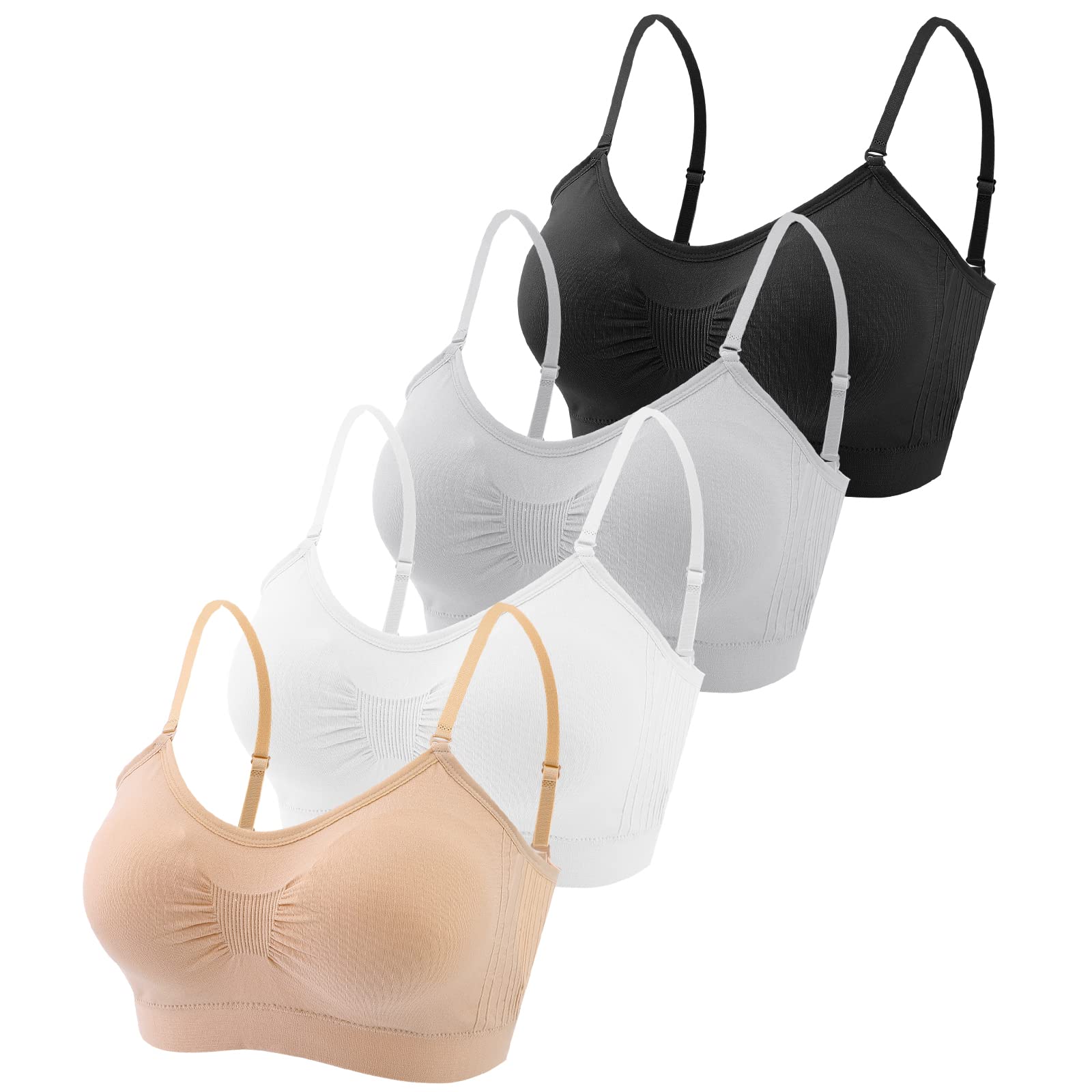 4 Pieces V Neck Padded Bralette Cami Bra Wireless Tank Top Bra Sports Bra with Adjustable Straps