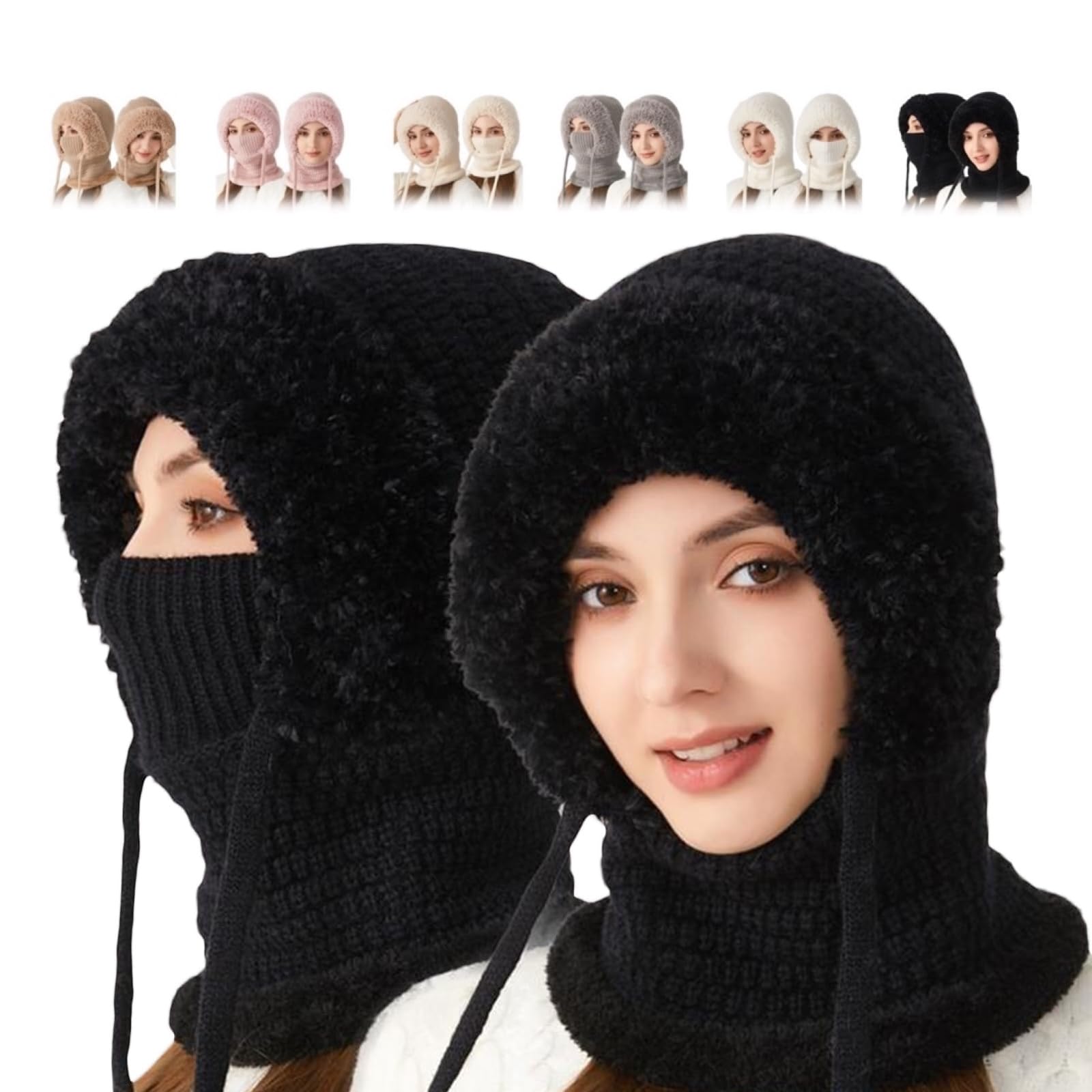 3-in-1 brimless hat with scarf and mask, 3-in-1 women's beanie, knitted ski scarf and mask set, balaclava