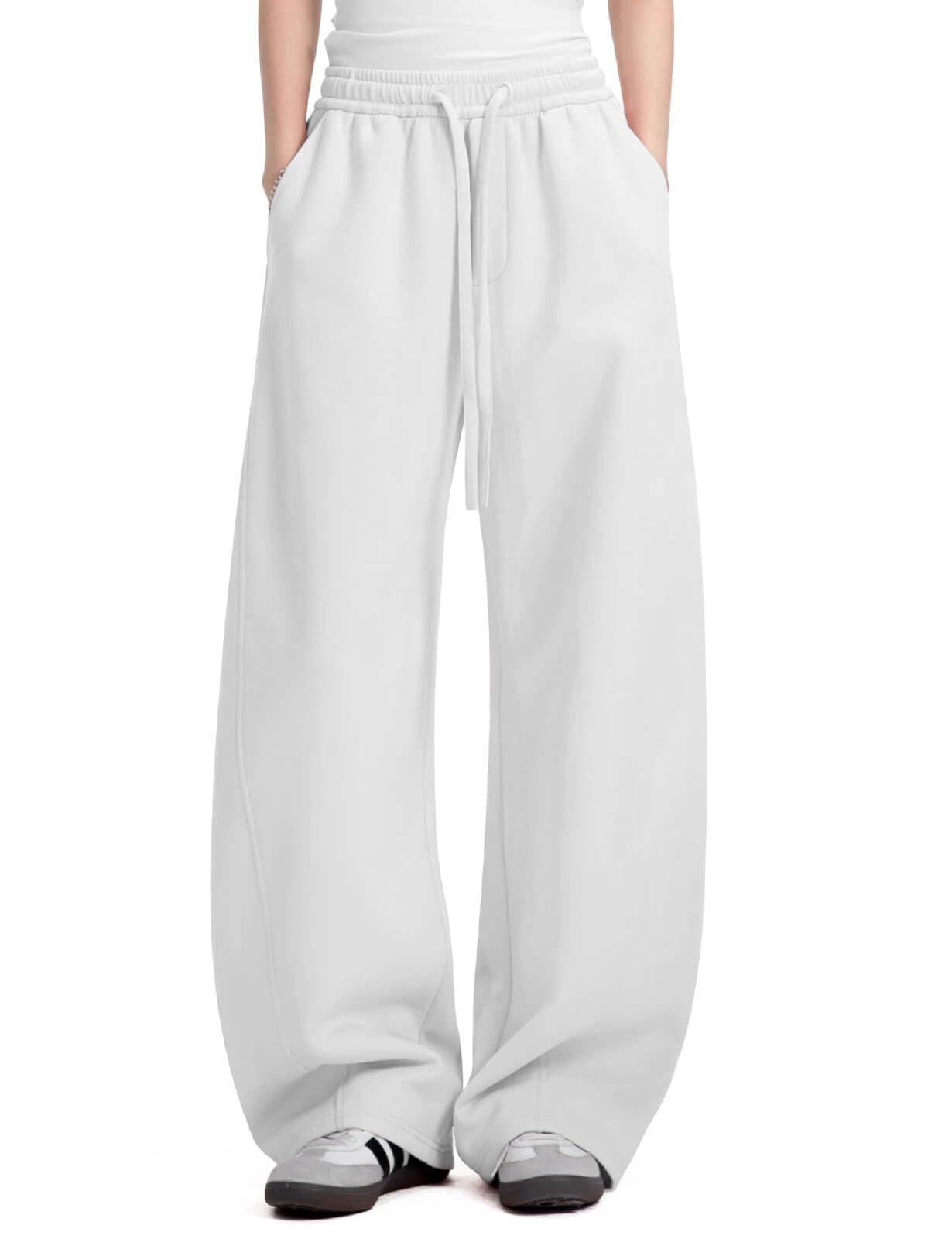 Womens Barrel Sweatpants Fleece Lined Wide Leg Sweat Pants Cotton Elastic Waisted Trousers with Pockets