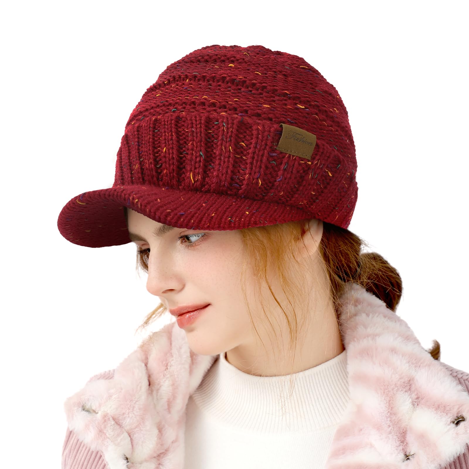 Women's winter hat - Thick and warm fashionable knitted brimless hat, soft and elastic cute women's winter hat with sun protection cap
