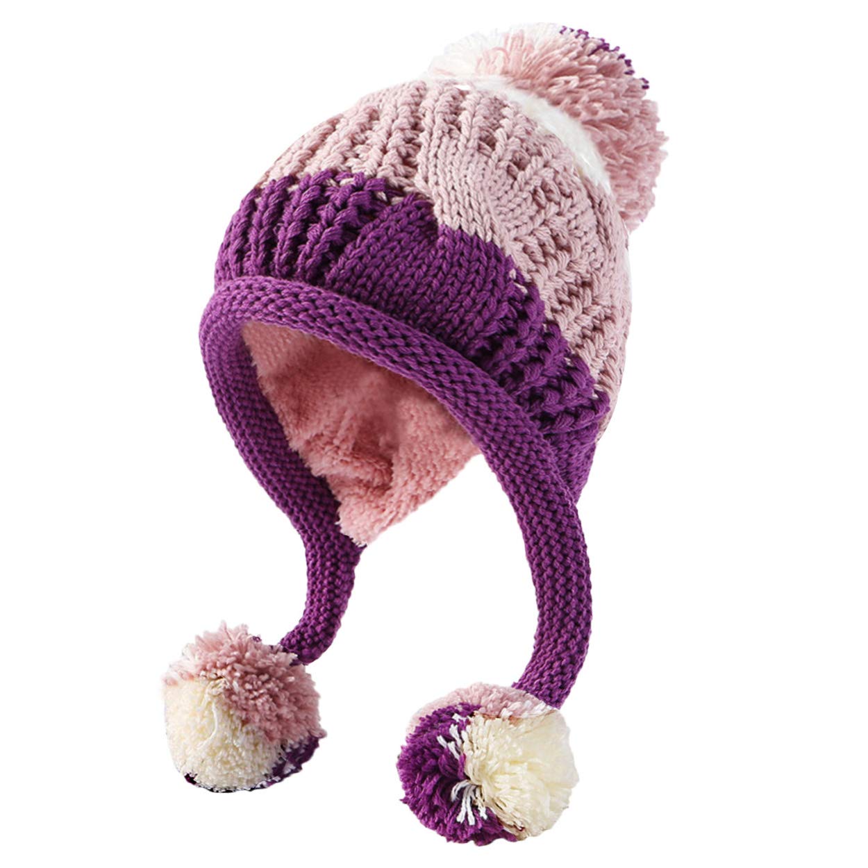 Women's winter Peruvian ear-covering beanie with Sherpa lining, wool knit, 3 pom-poms for skiing and snowboarding