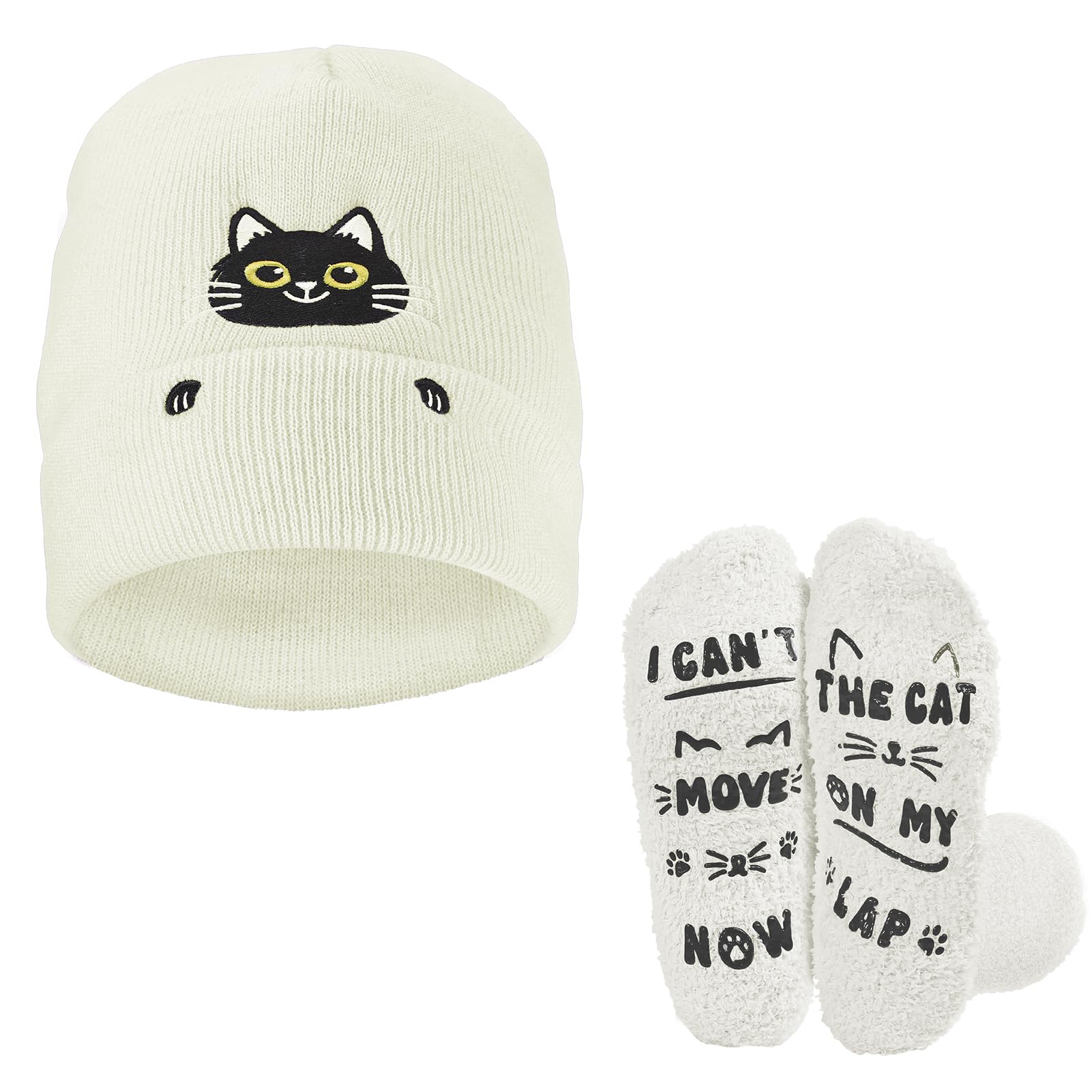 Cat Beanie Hat and Funny Socks for Women - Cute Warm Christmas Stocking Stuffers Gifts for Cat Lover