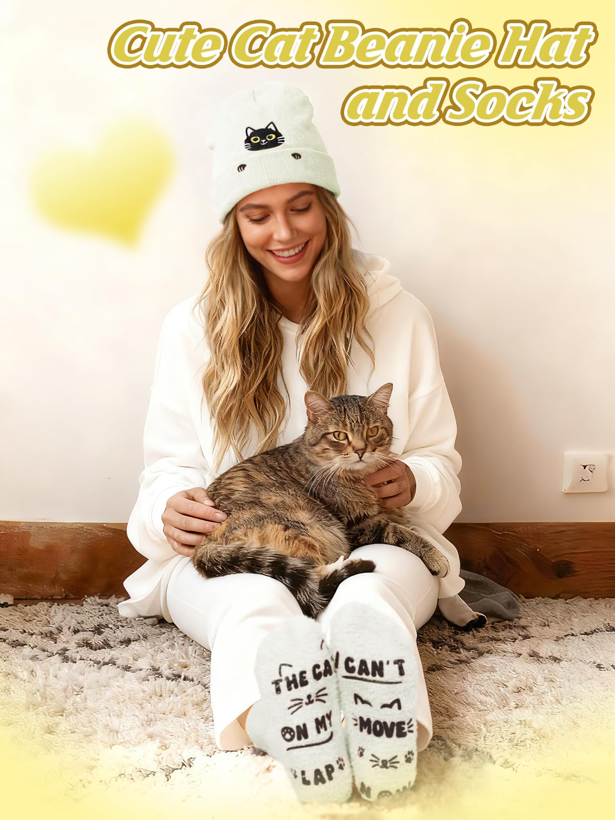 Cat Beanie Hat and Funny Socks for Women - Cute Warm Christmas Stocking Stuffers Gifts for Cat Lover