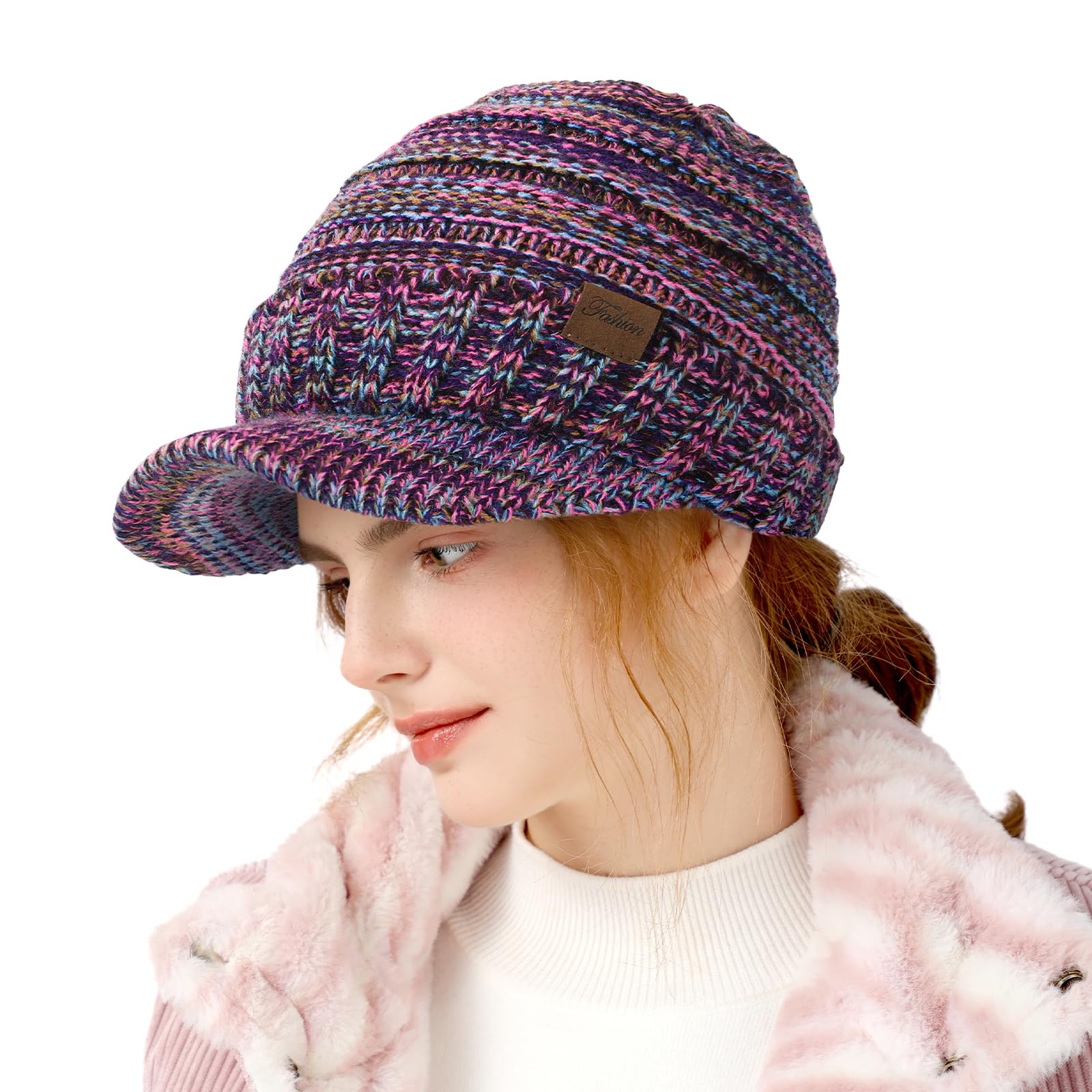 Women's winter hat - Thick and warm fashionable knitted brimless hat, soft and elastic cute women's winter hat with sun protection cap