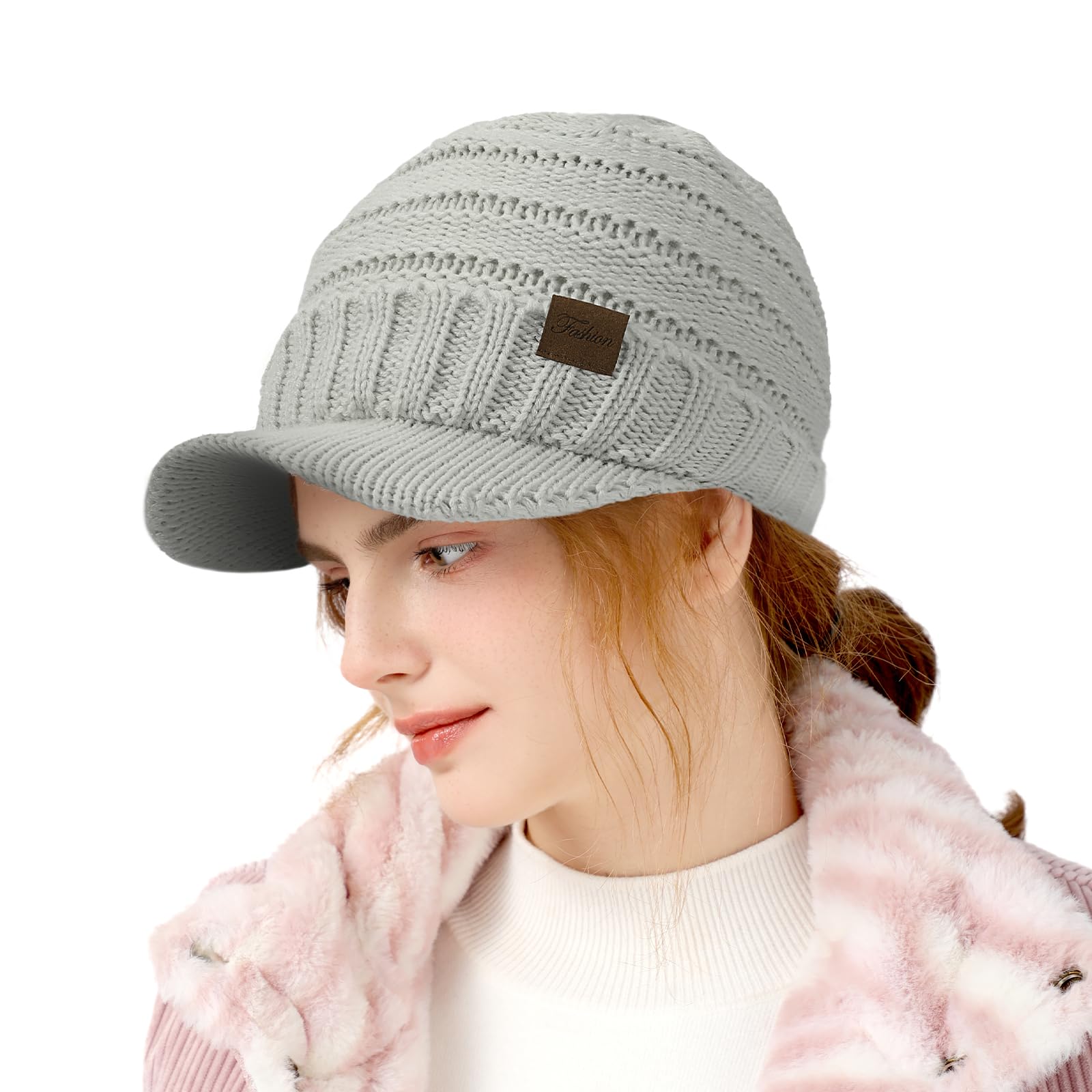 Women's winter hat - Thick and warm fashionable knitted brimless hat, soft and elastic cute women's winter hat with sun protection cap