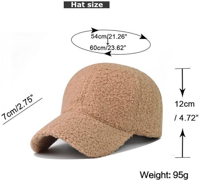 Lady's winter baseball cap made of lamb wool in solid color for warmth. Perfect for outdoor travel
