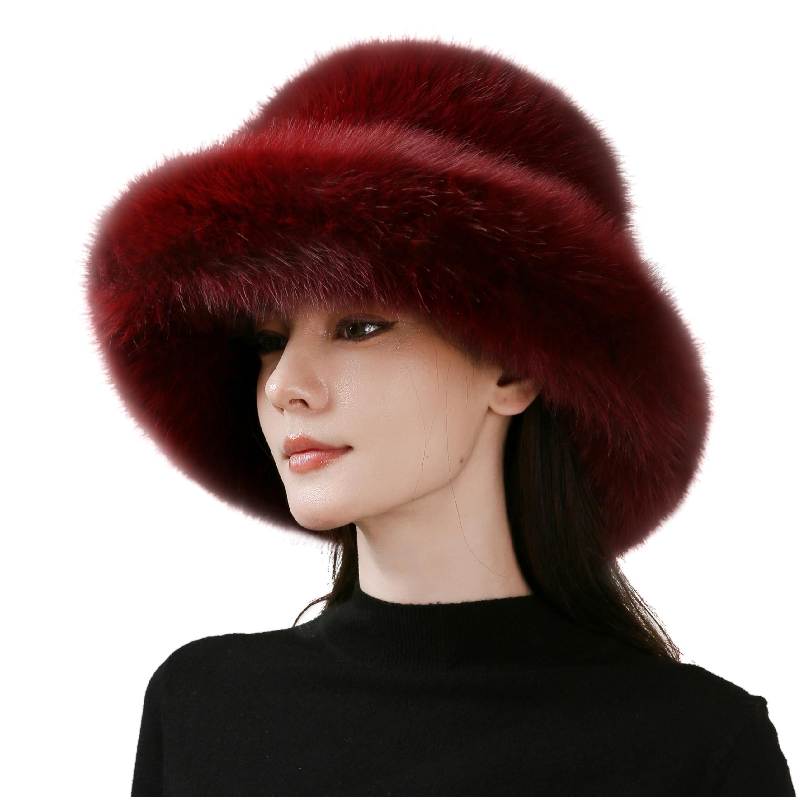 Dikoaina Lady's Girls' Chinese-made Fur Fishing Hat - Extra-large brim, super soft and fluffy winter hat, comfortable wool without brim