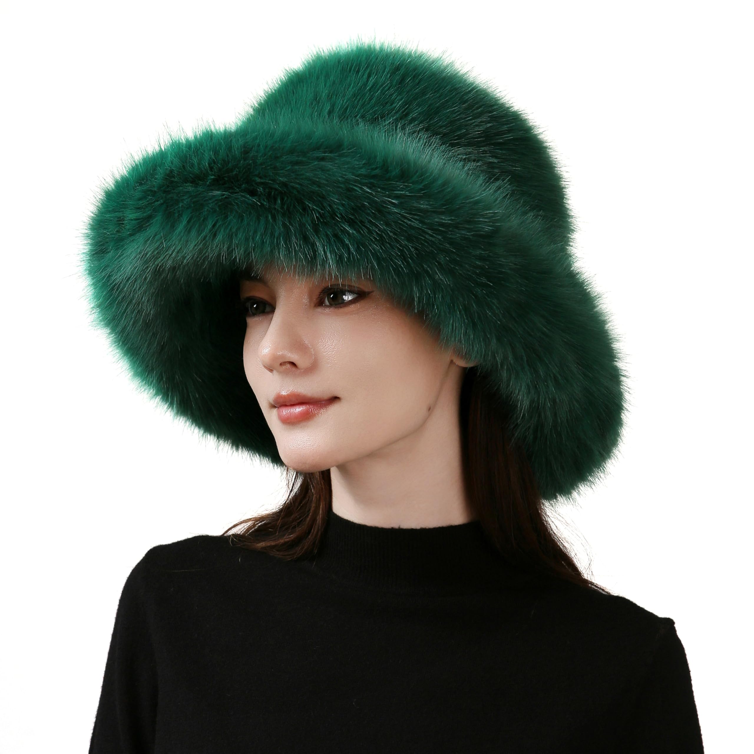 Dikoaina Lady's Girls' Chinese-made Fur Fishing Hat - Extra-large brim, super soft and fluffy winter hat, comfortable wool without brim