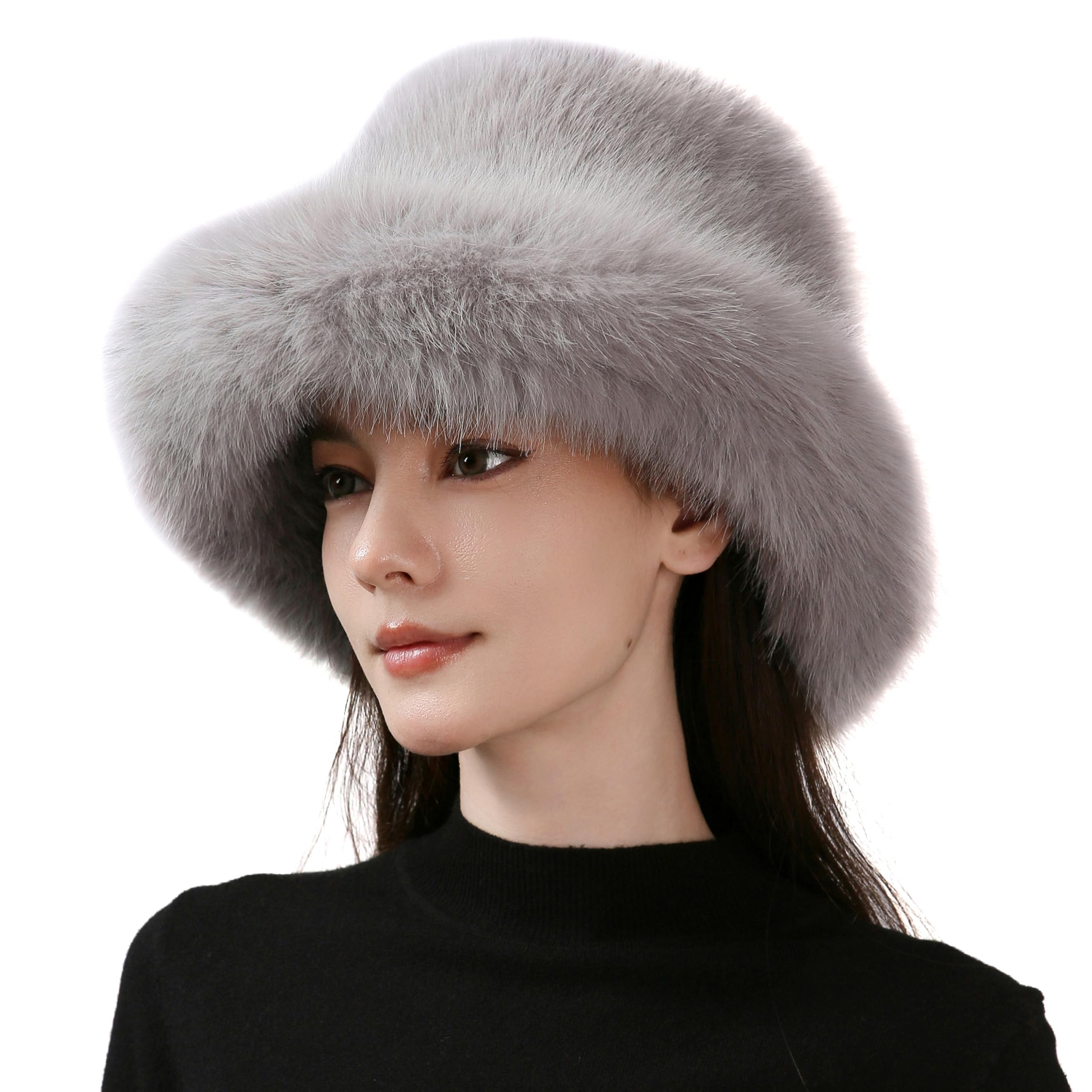 Dikoaina Lady's Girls' Chinese-made Fur Fishing Hat - Extra-large brim, super soft and fluffy winter hat, comfortable wool without brim