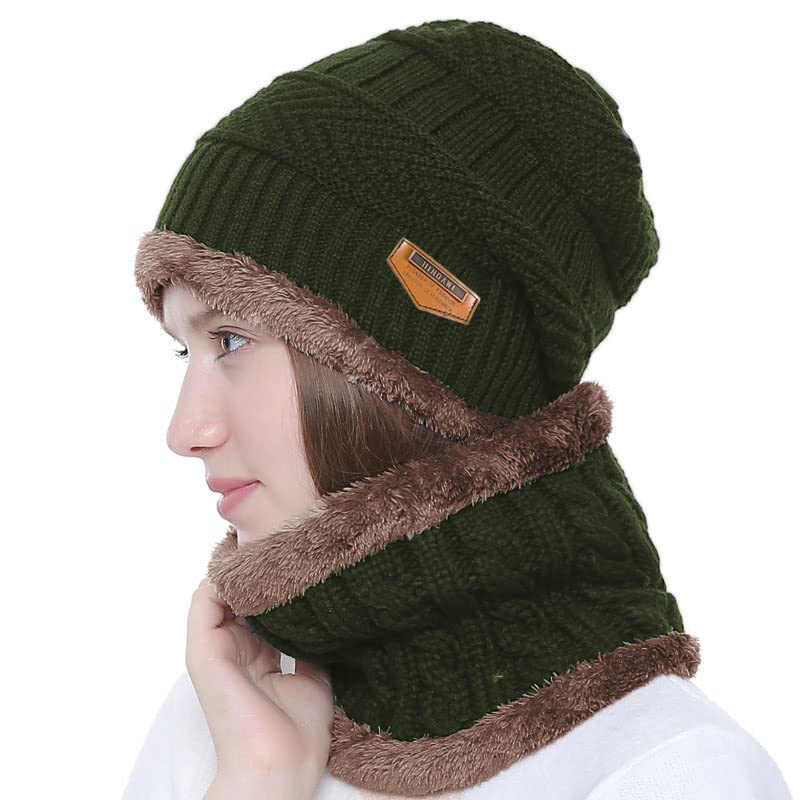 Winter hat, scarf, gloves, casual brimless hat, snow knitted skull cap, touch screen fingerless gloves, round scarf, women's style