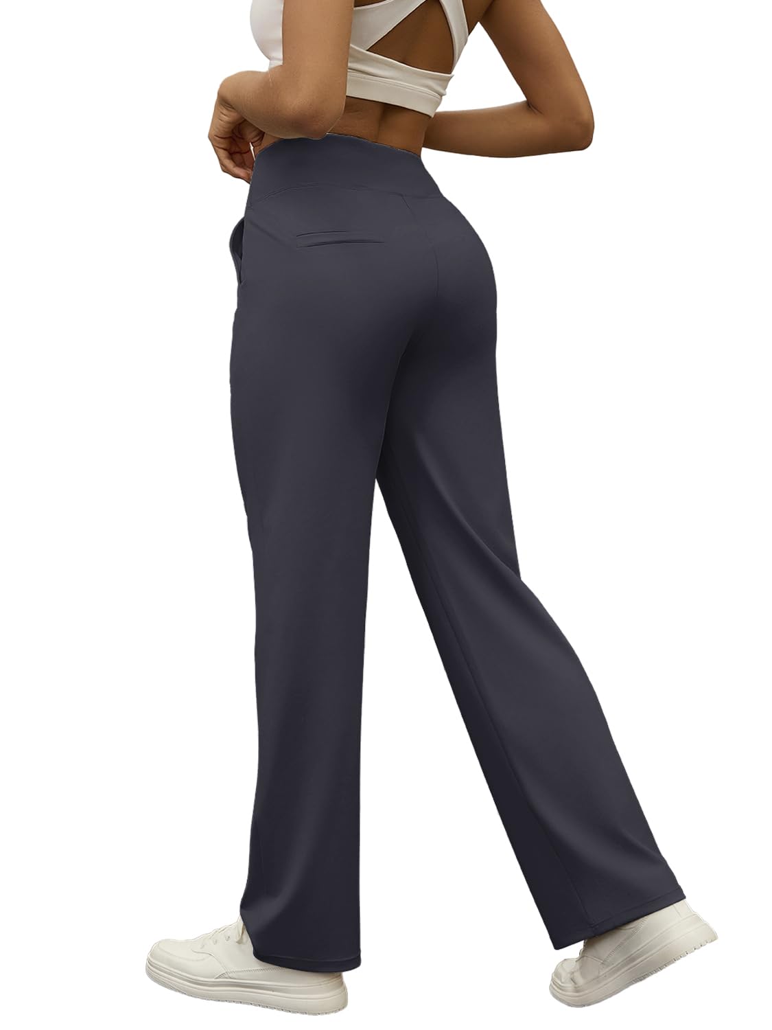 Women Casual Workout Wide Leg Elastic High Waist Pants with Pockets Tracksuit Streetwear