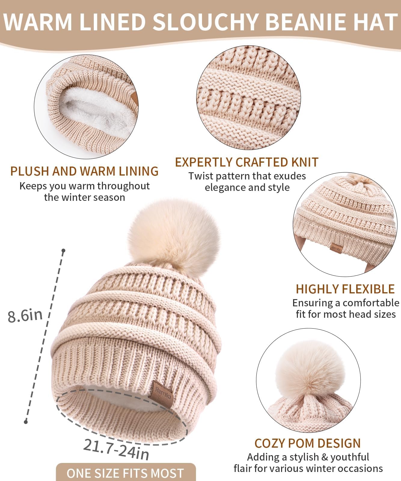 Winter beanie women's scarf gloves set, casual pompom hat long knitted scarf touchscreen gloves Christmas gift