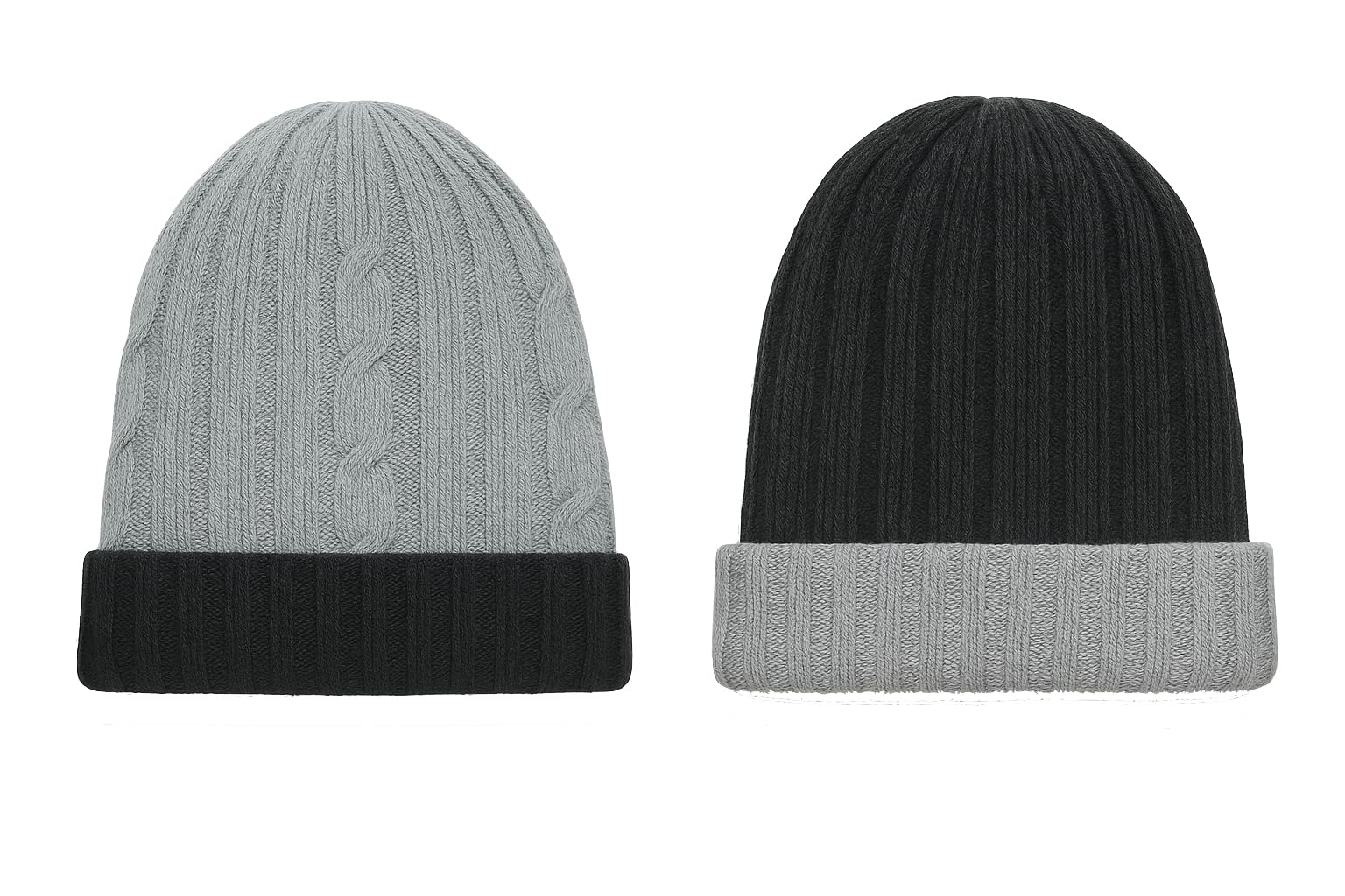 Alpaca Wool Men's & Women's Reversible - Cuffed Slouchy, Beanie Hat, Unisex, One Size