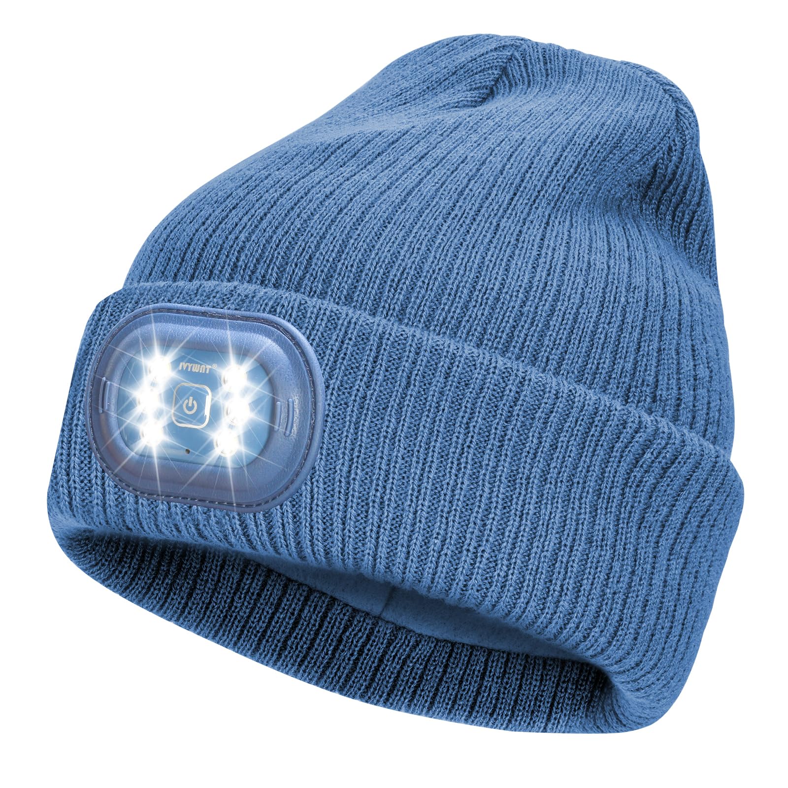 Unisex LED Beanie with Light, USB Rechargeable Headlamp Winter Knitted Hat, Christmas Gift for Men W