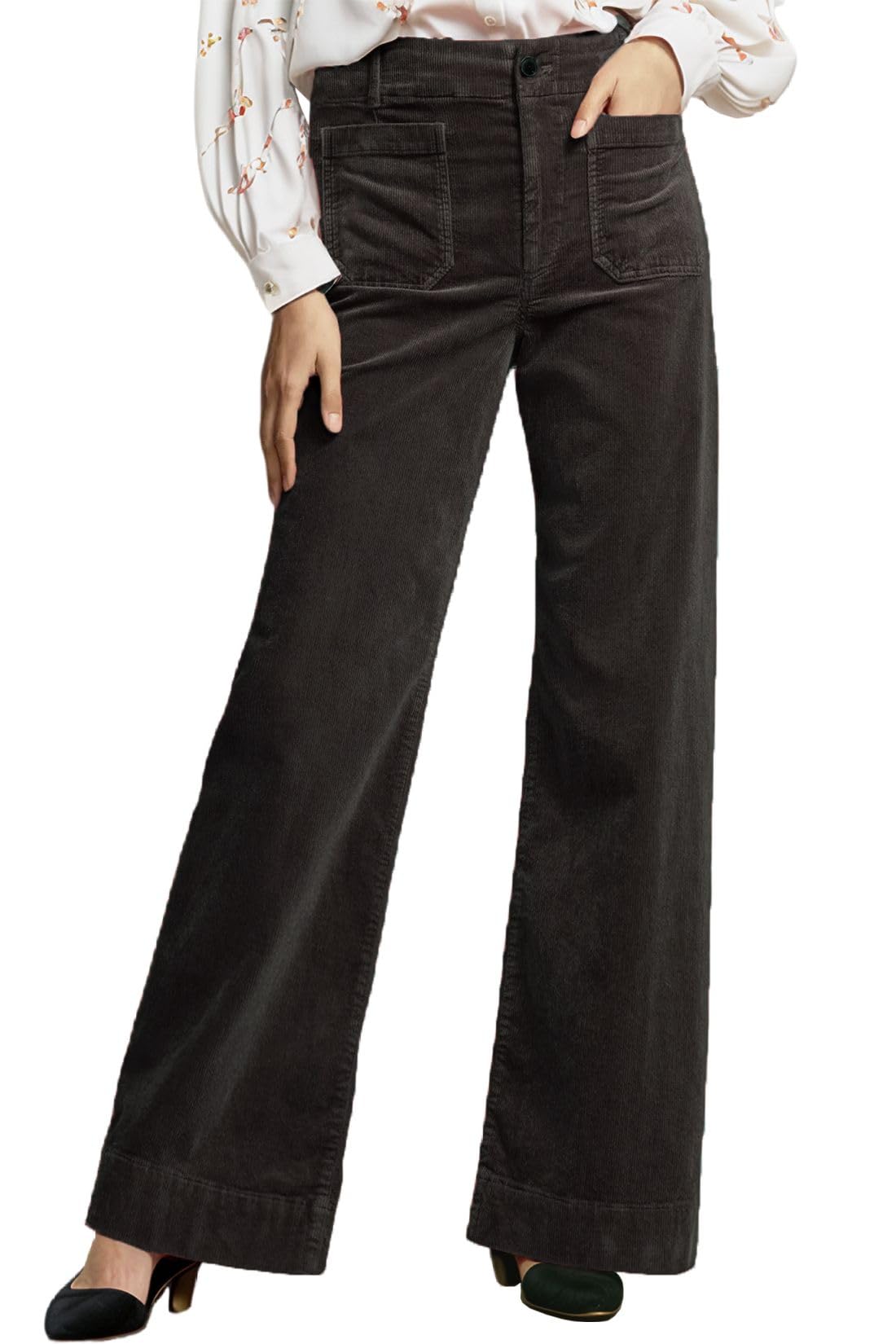 Corduroy Pants Women Elastic Waist Flare Pants Bell Bottom Business Casual Trousers Pants for Women