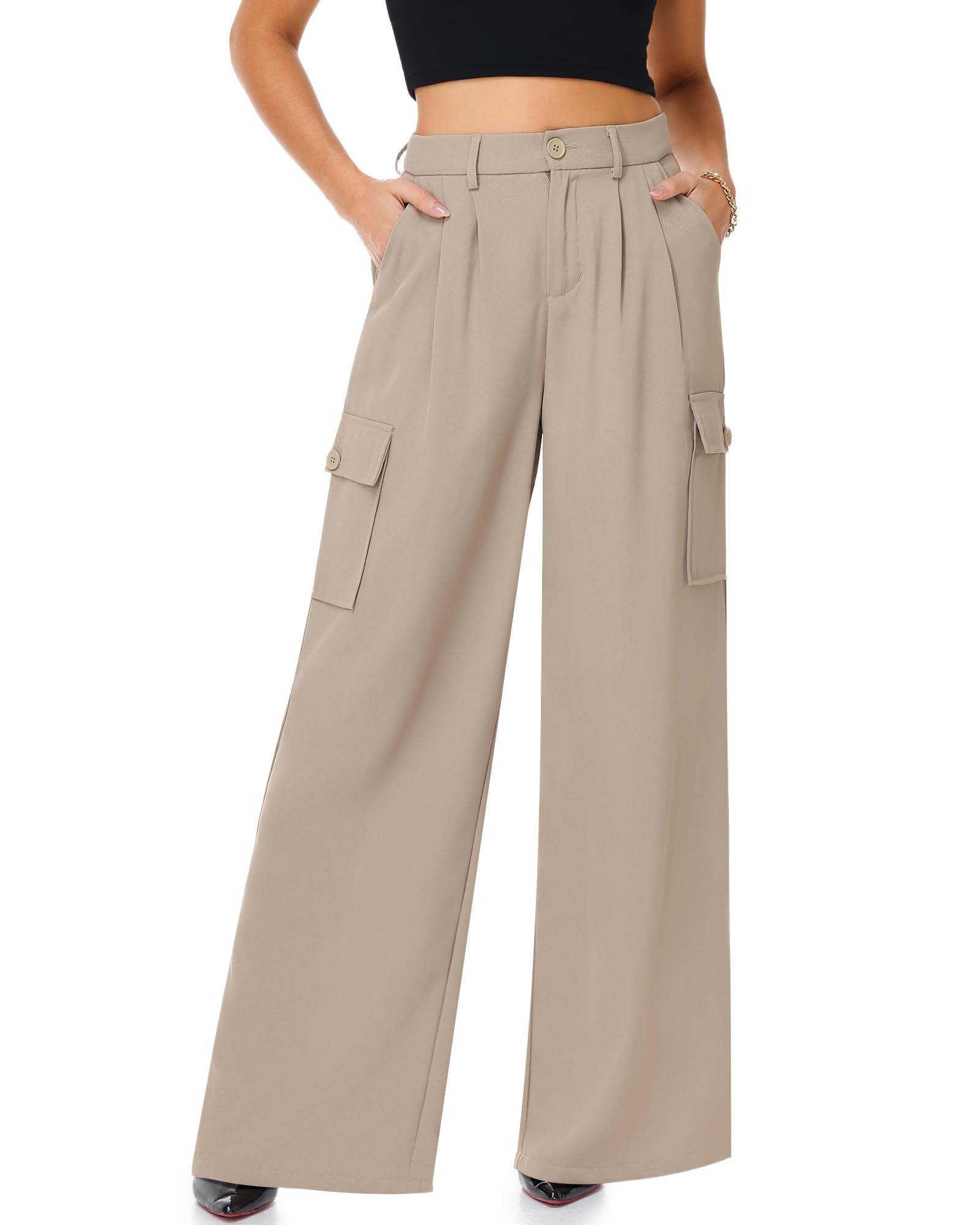 Womens High Waisted Wide Leg Cargo Pants Baggy Casual Pants Joggers with 4 Pockets Work Trousers Y2K