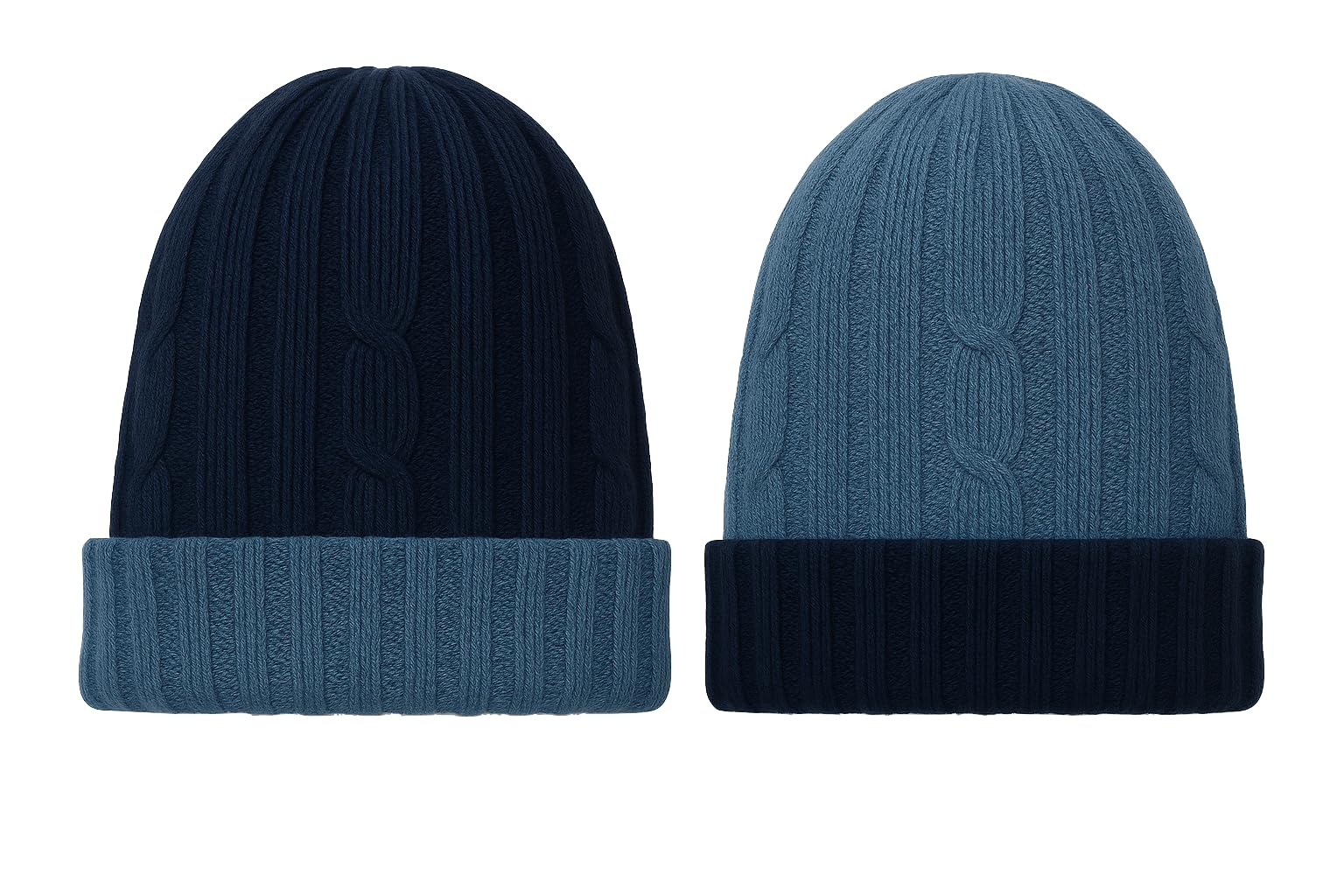 Alpaca Wool Men's & Women's Reversible - Cuffed Slouchy, Beanie Hat, Unisex, One Size