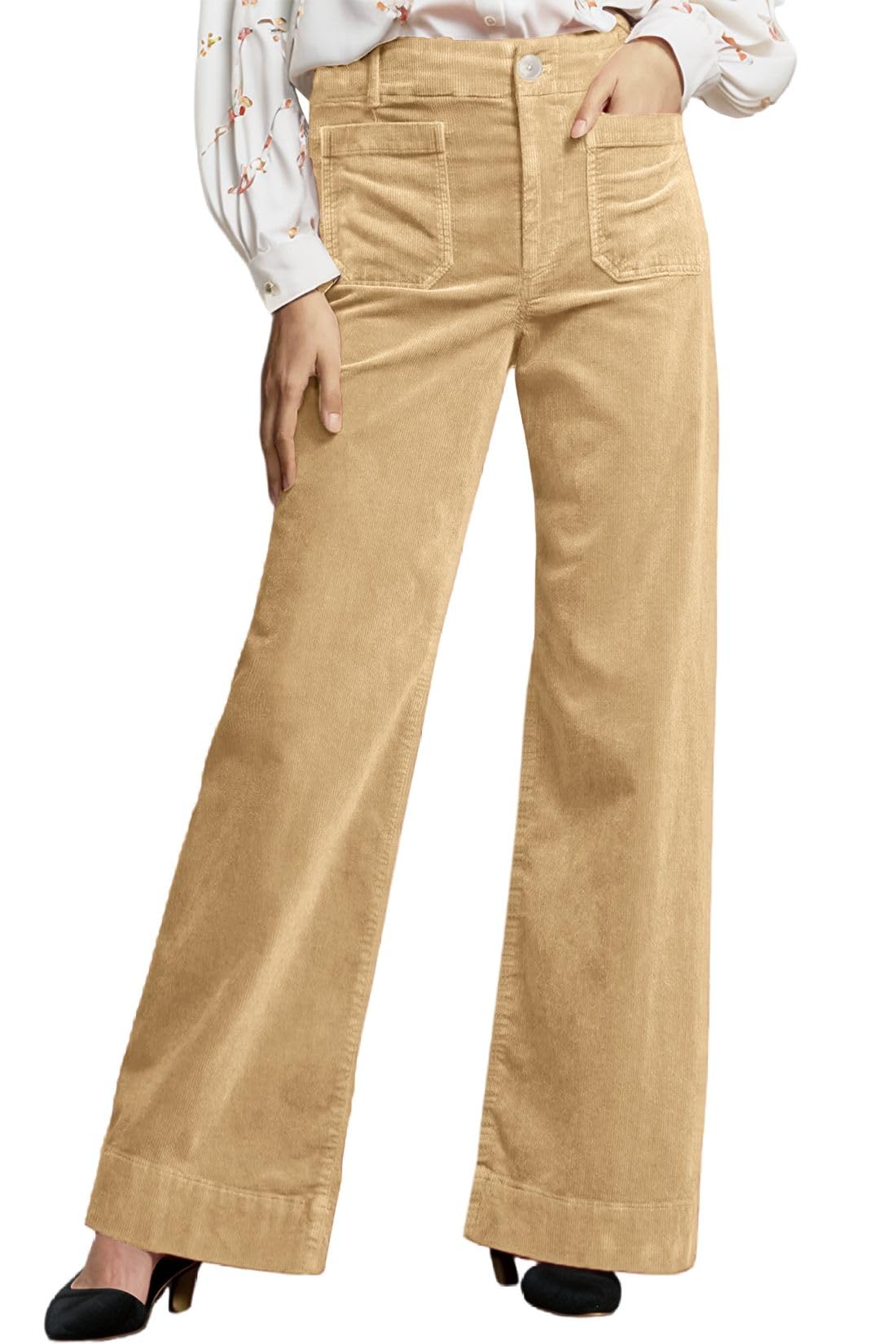Corduroy Pants Women Elastic Waist Flare Pants Bell Bottom Business Casual Trousers Pants for Women