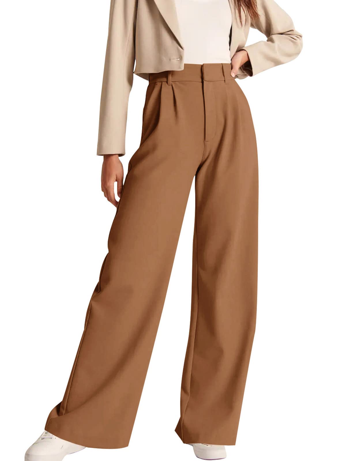 High Waisted Work Pants for Women Casual Straight Leg Pants Trousers with Pockets